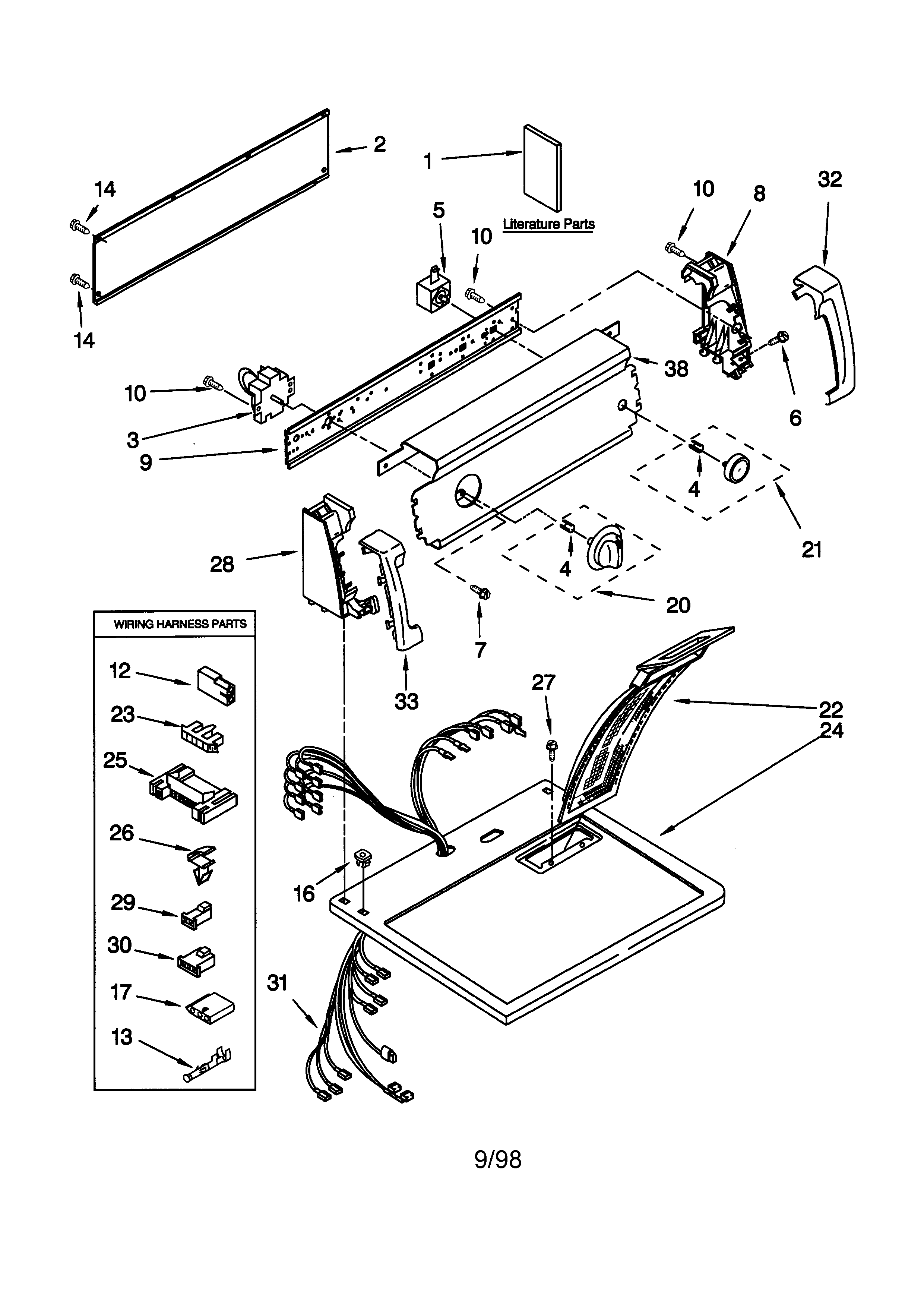 Kenmore 11078702895 top and console diagram