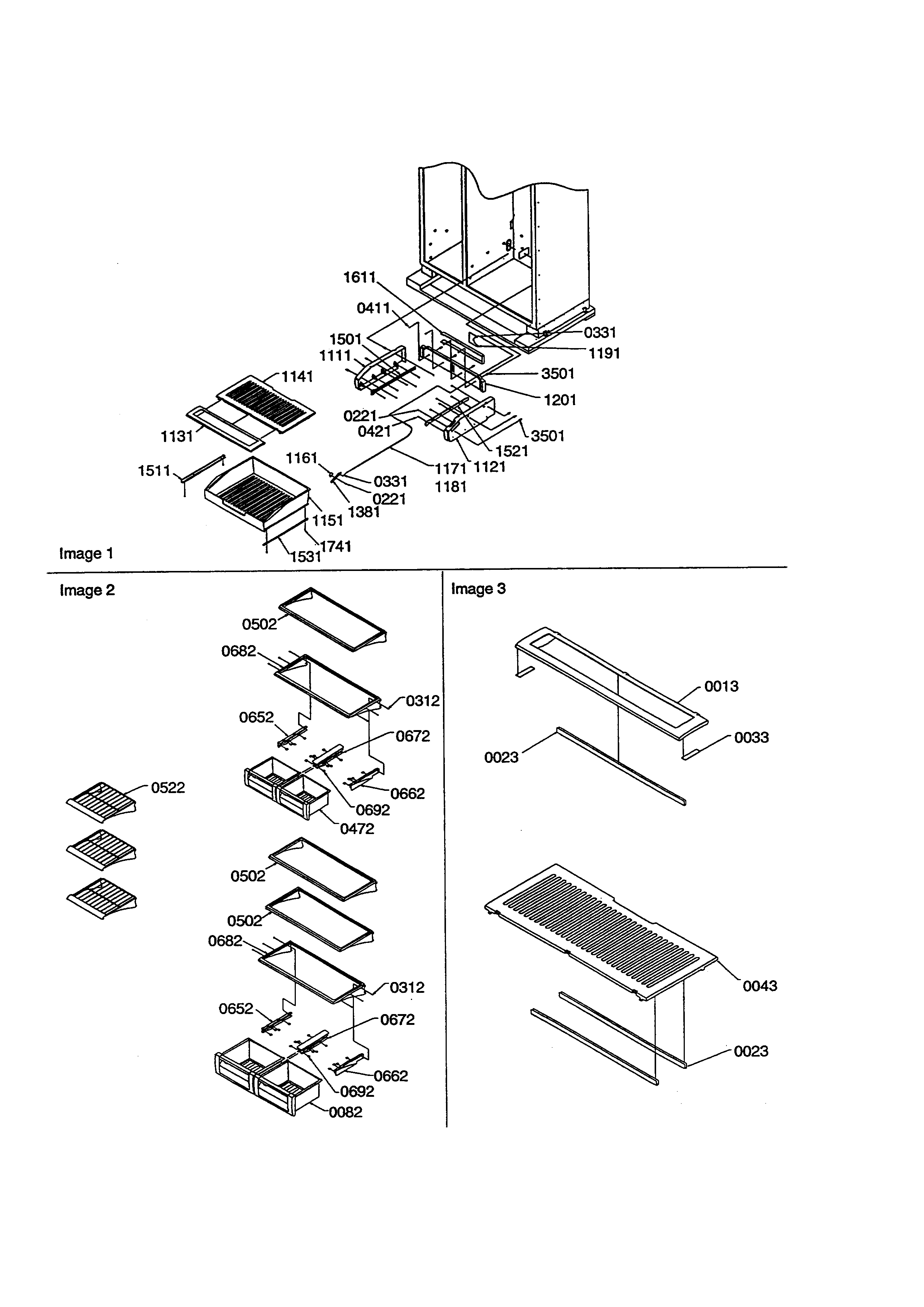 Amana S148DA03-P1305601W shelving and crispers diagram