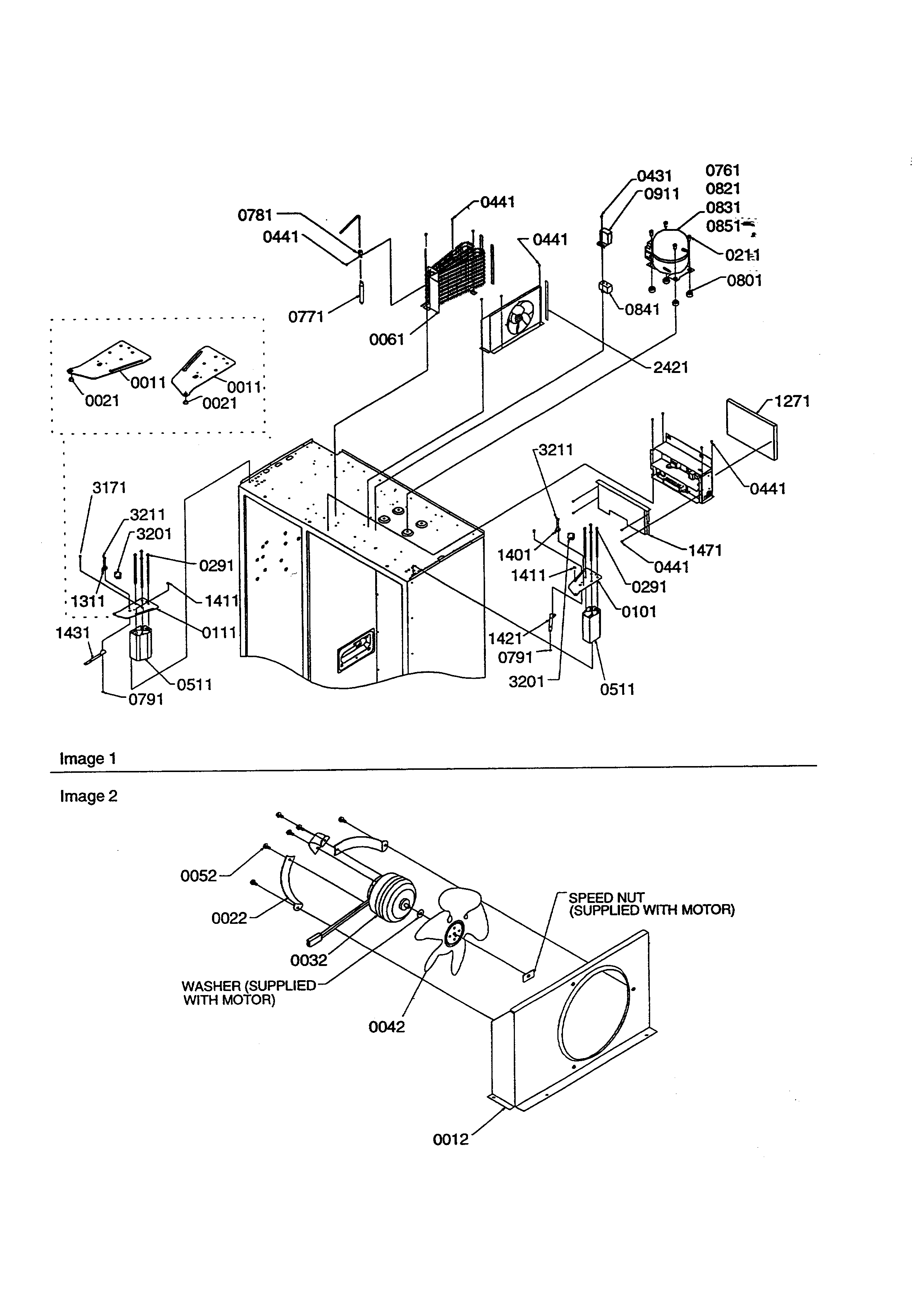 Amana S148DA03-P1305601W hinges/condenser/compressor diagram