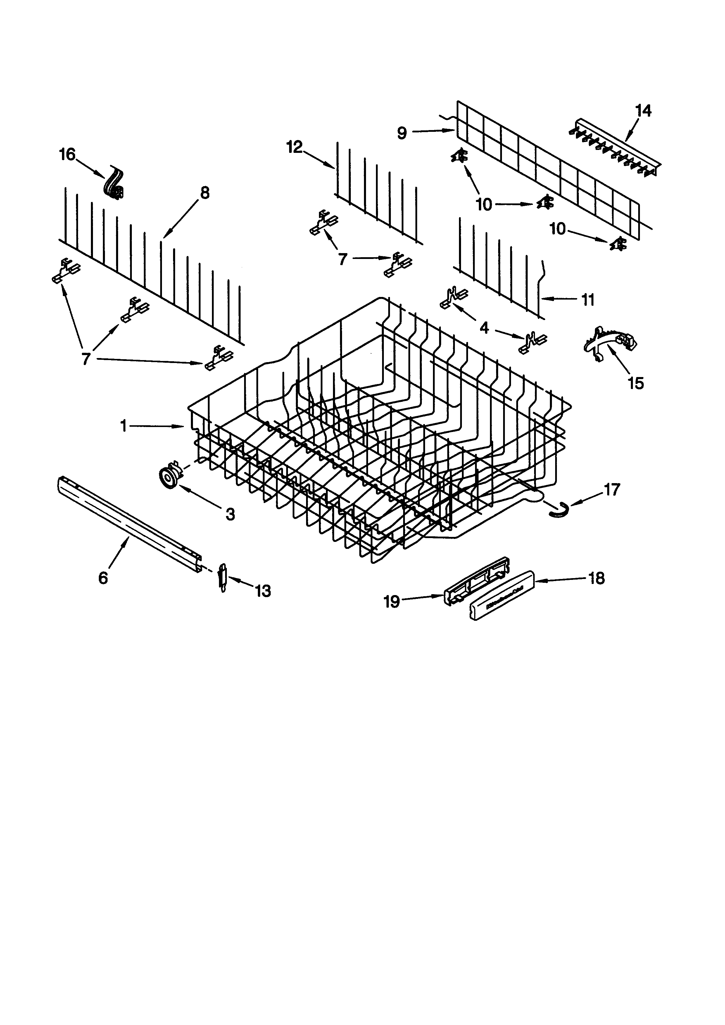 KitchenAid KUDS24SEBS4 upper rack and track diagram