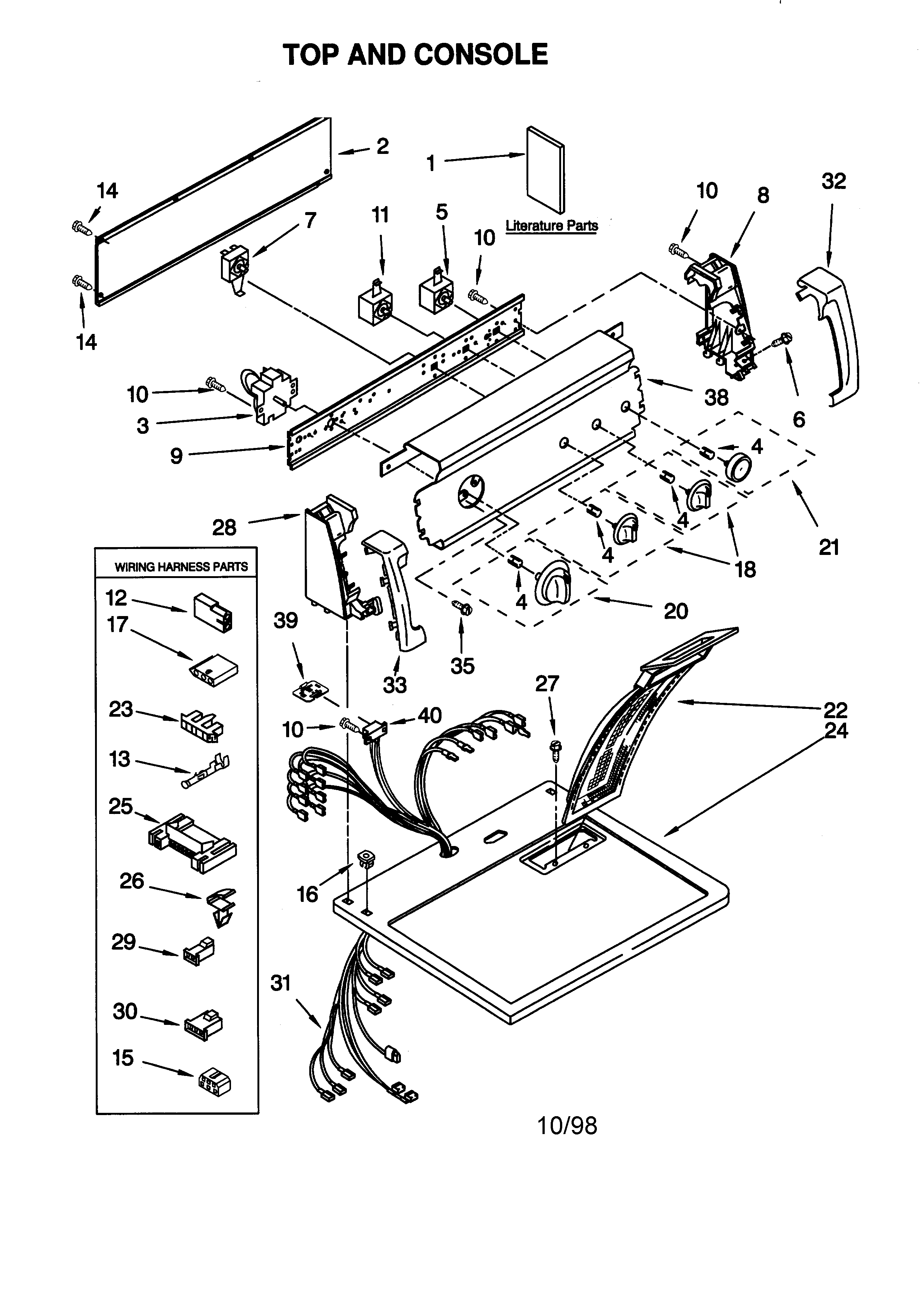 Kenmore 11077832795 top and console diagram