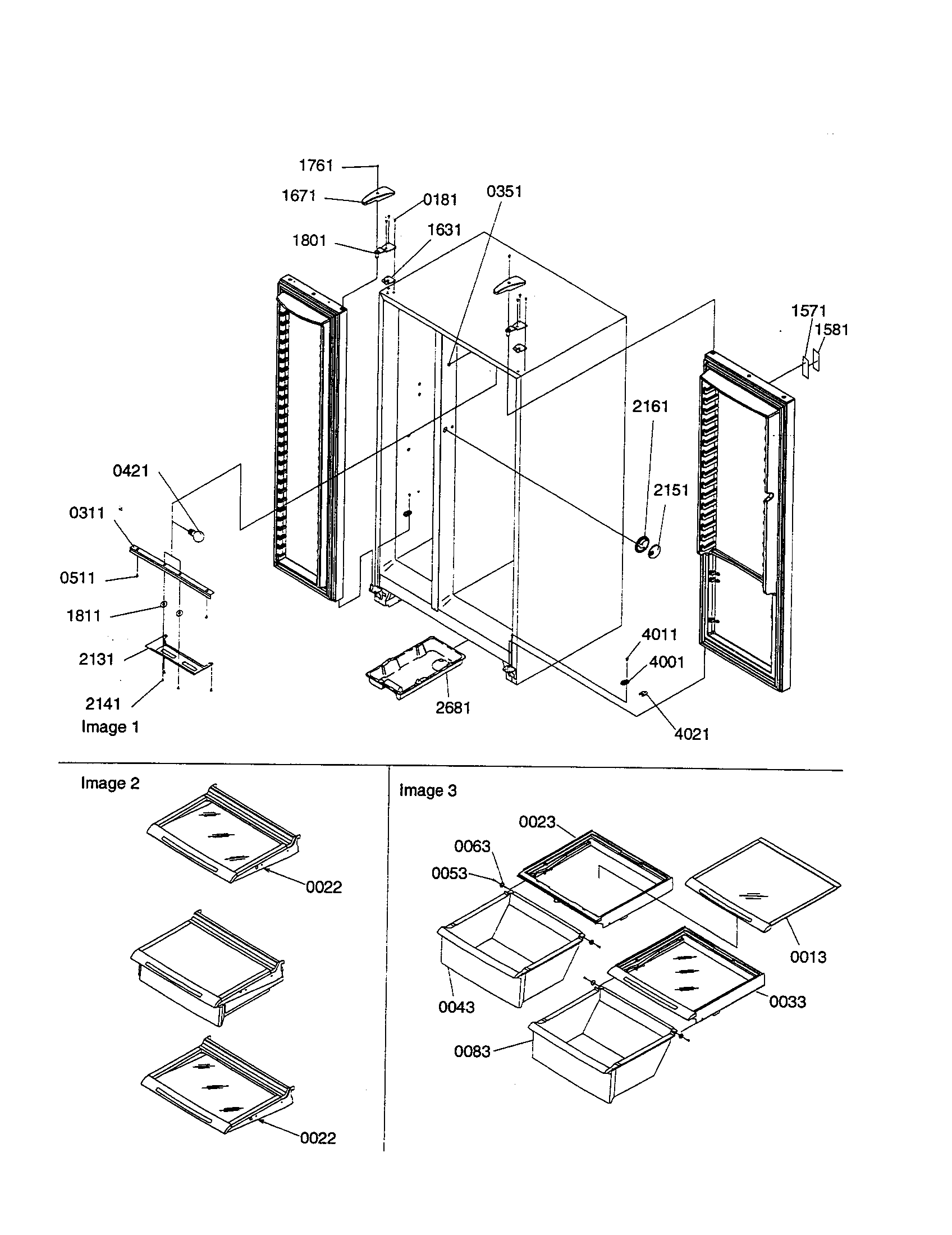 Amana SRI21VE-P1315601WE lights/hinges/sheiving assembly diagram
