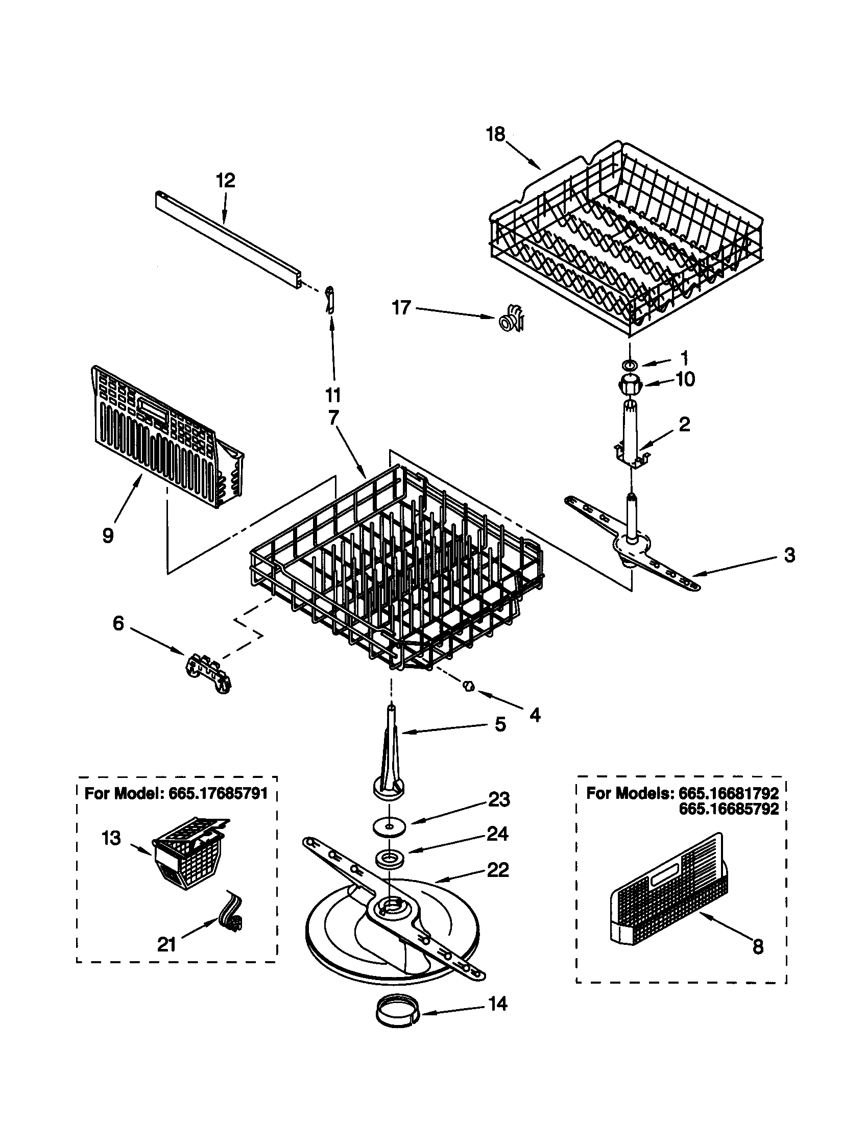Kenmore 66517685791 dishrack diagram
