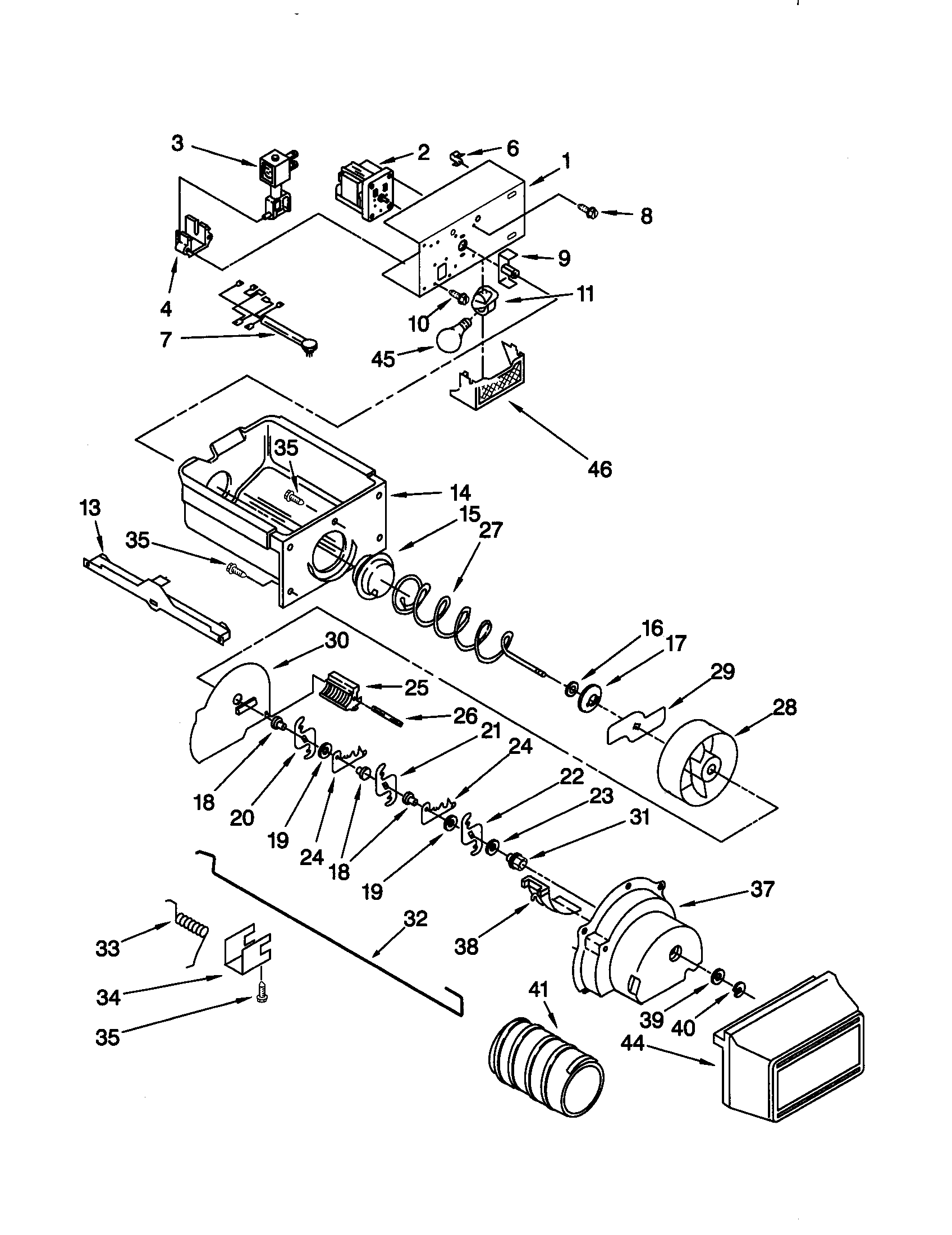 Kenmore 10659087890 motor and ice container diagram