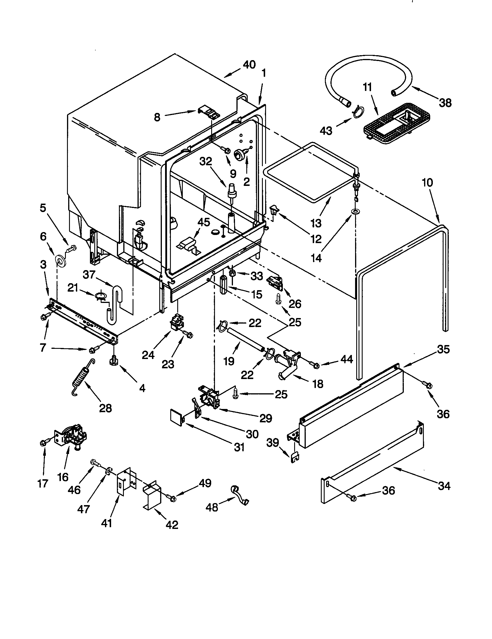 Whirlpool DU805DWGB0 tub assembly diagram