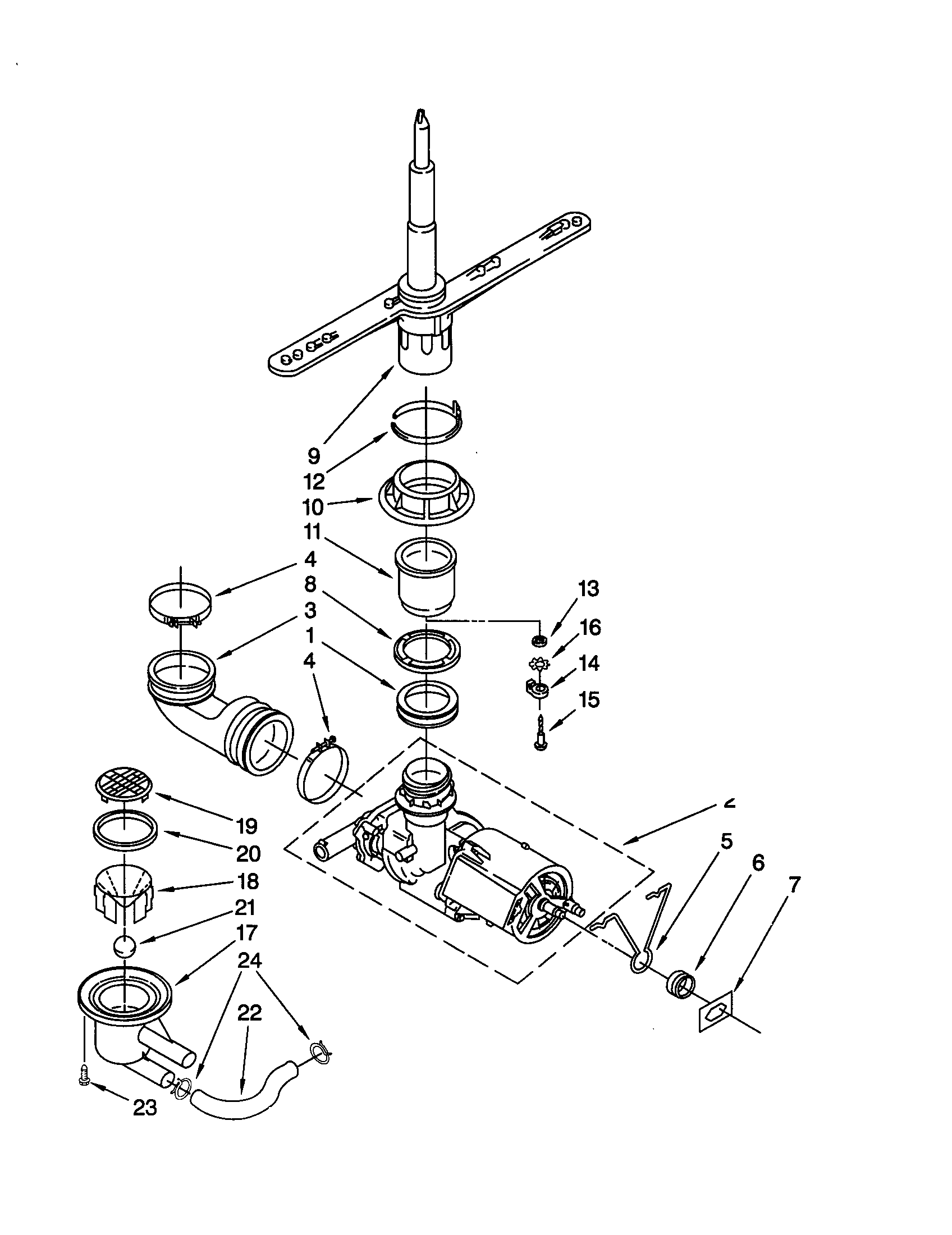 Whirlpool DU805DWGB0 pump and spray arm diagram