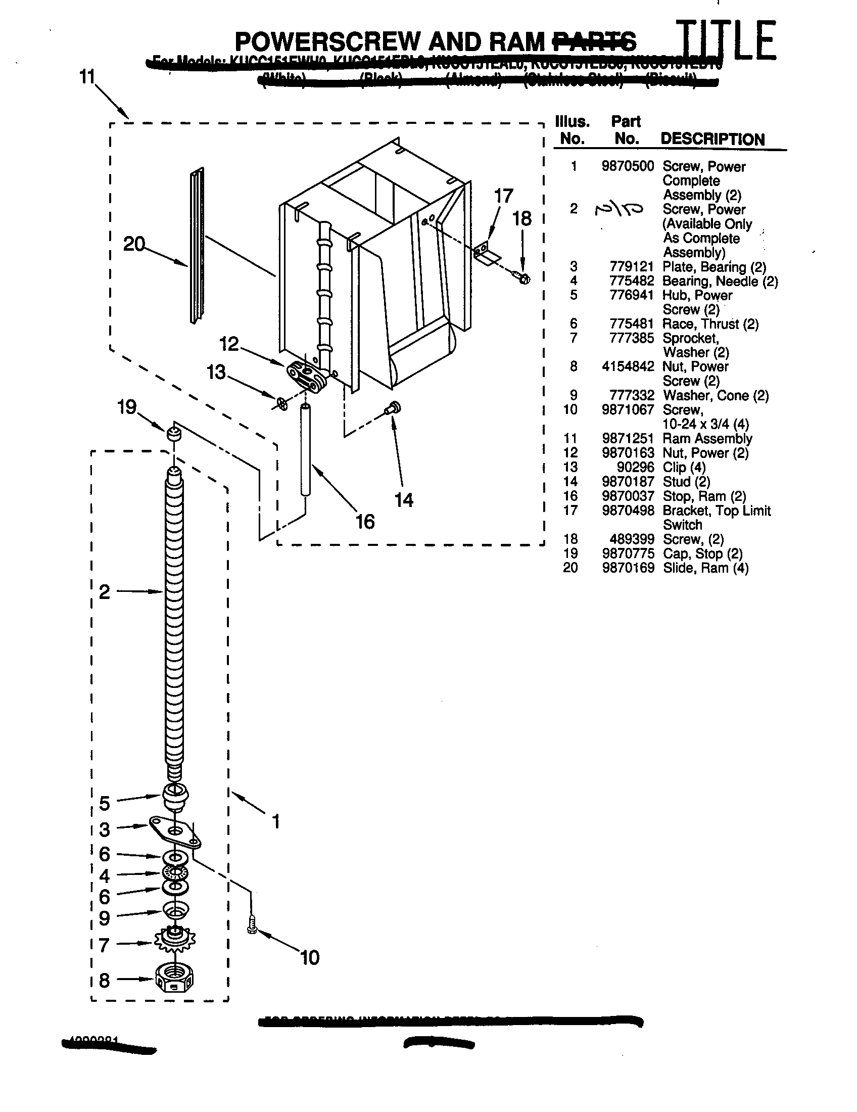 KitchenAid KUCC151EBT0 powerscrew and ram diagram