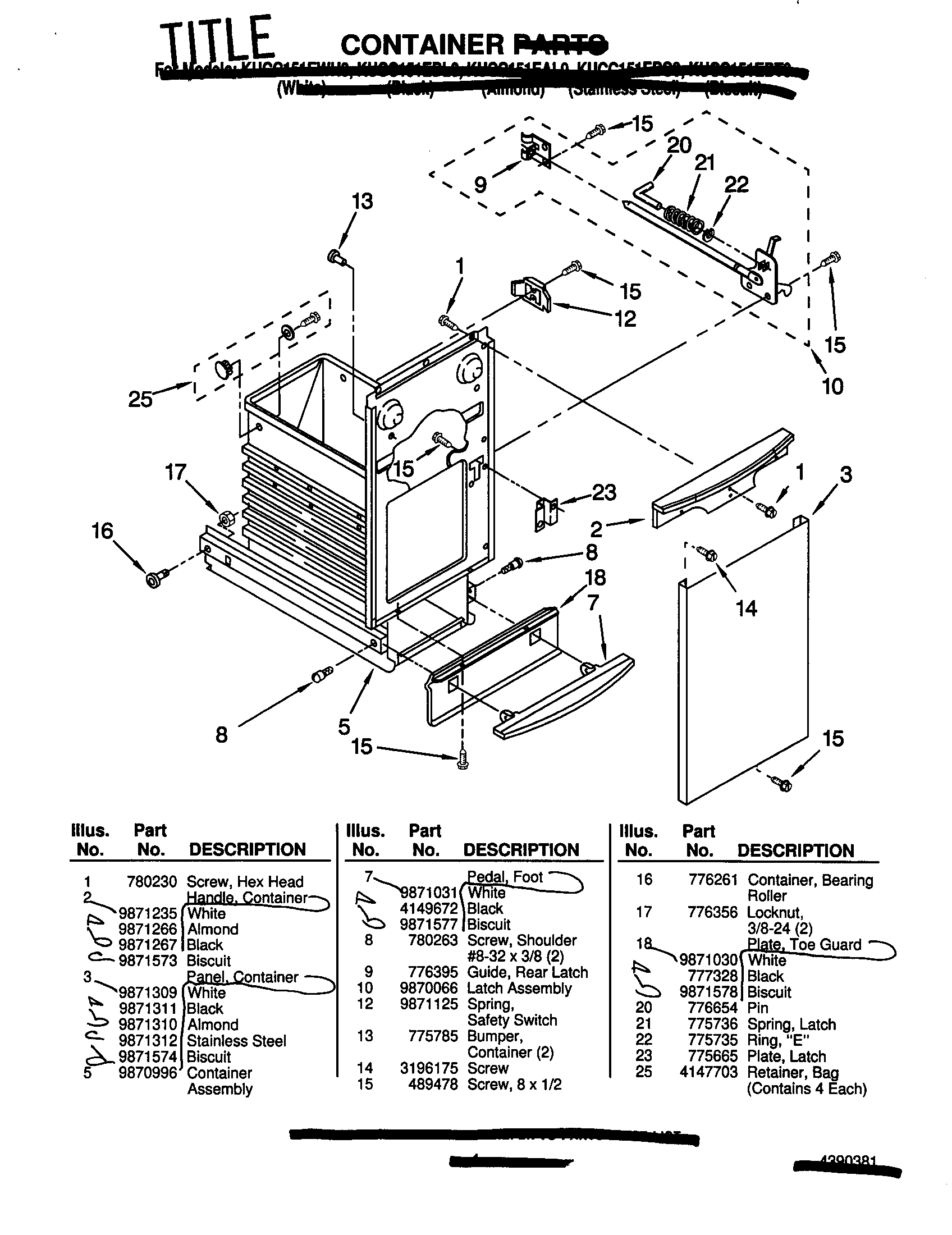 KitchenAid KUCC151EBT0 container diagram