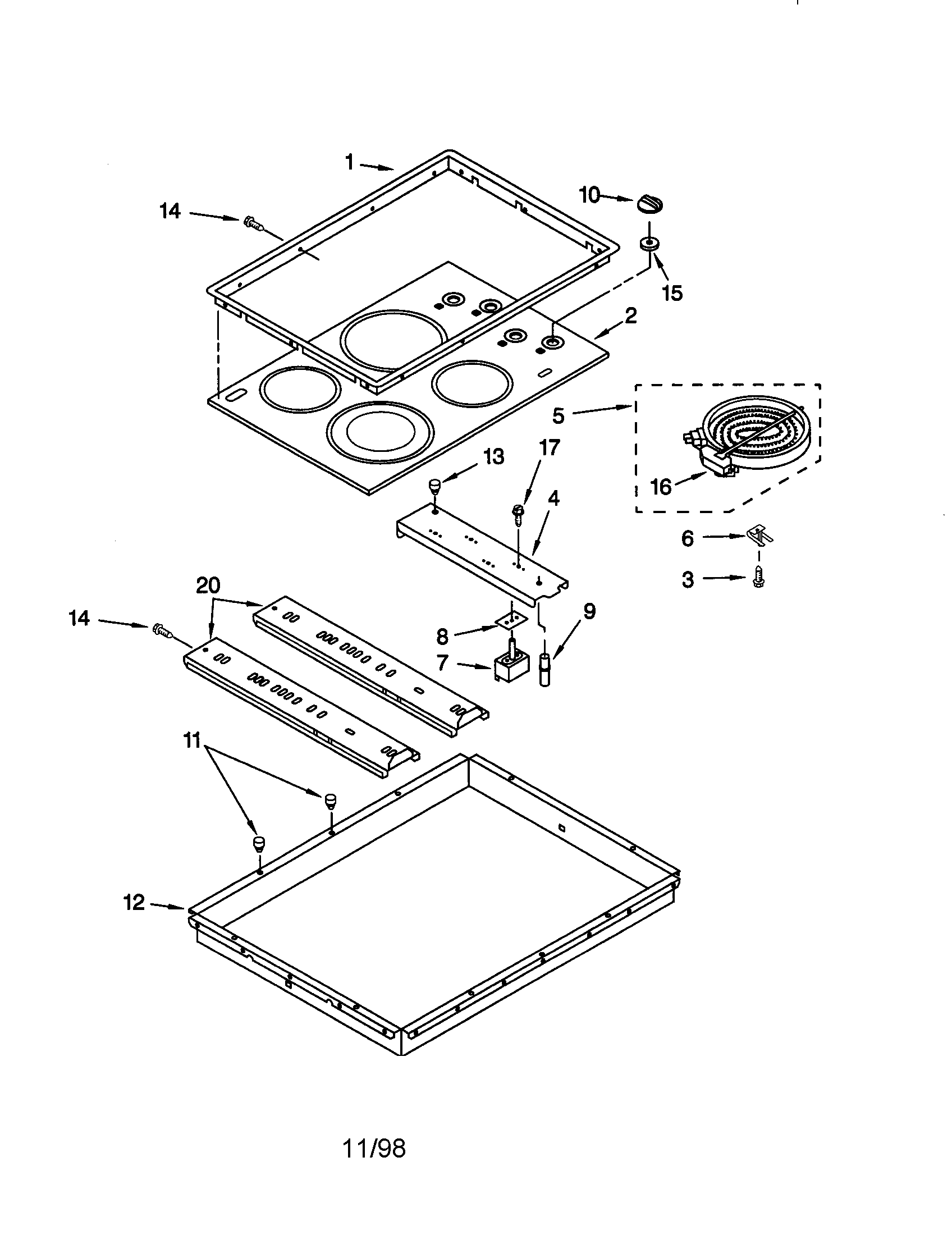 Whirlpool RCC3024GB0 cooktop diagram