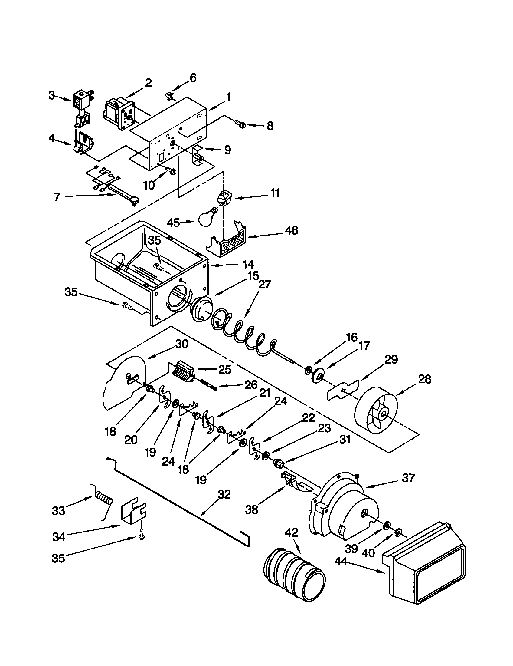 Kenmore 10658599890 motor and ice container diagram