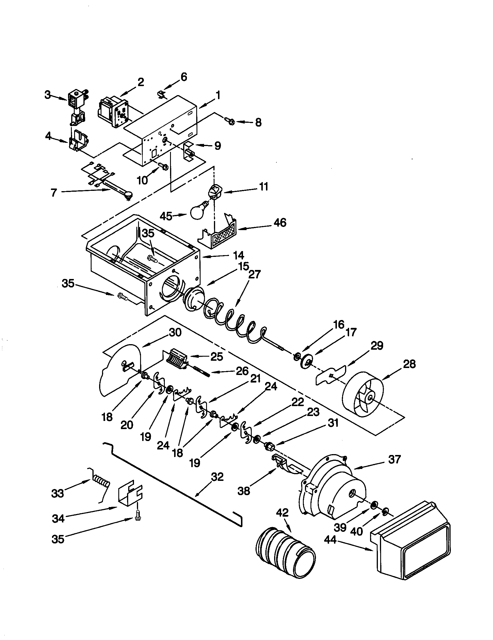 Kenmore 10659547990 motor and ice container diagram