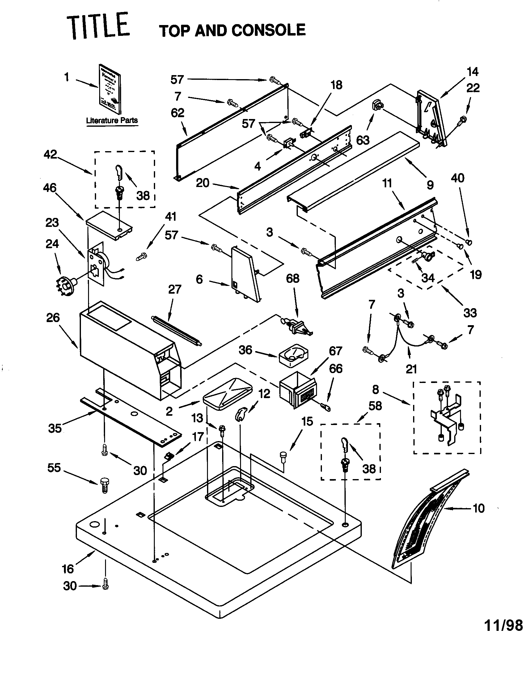 Kenmore 11076071691 top and console diagram