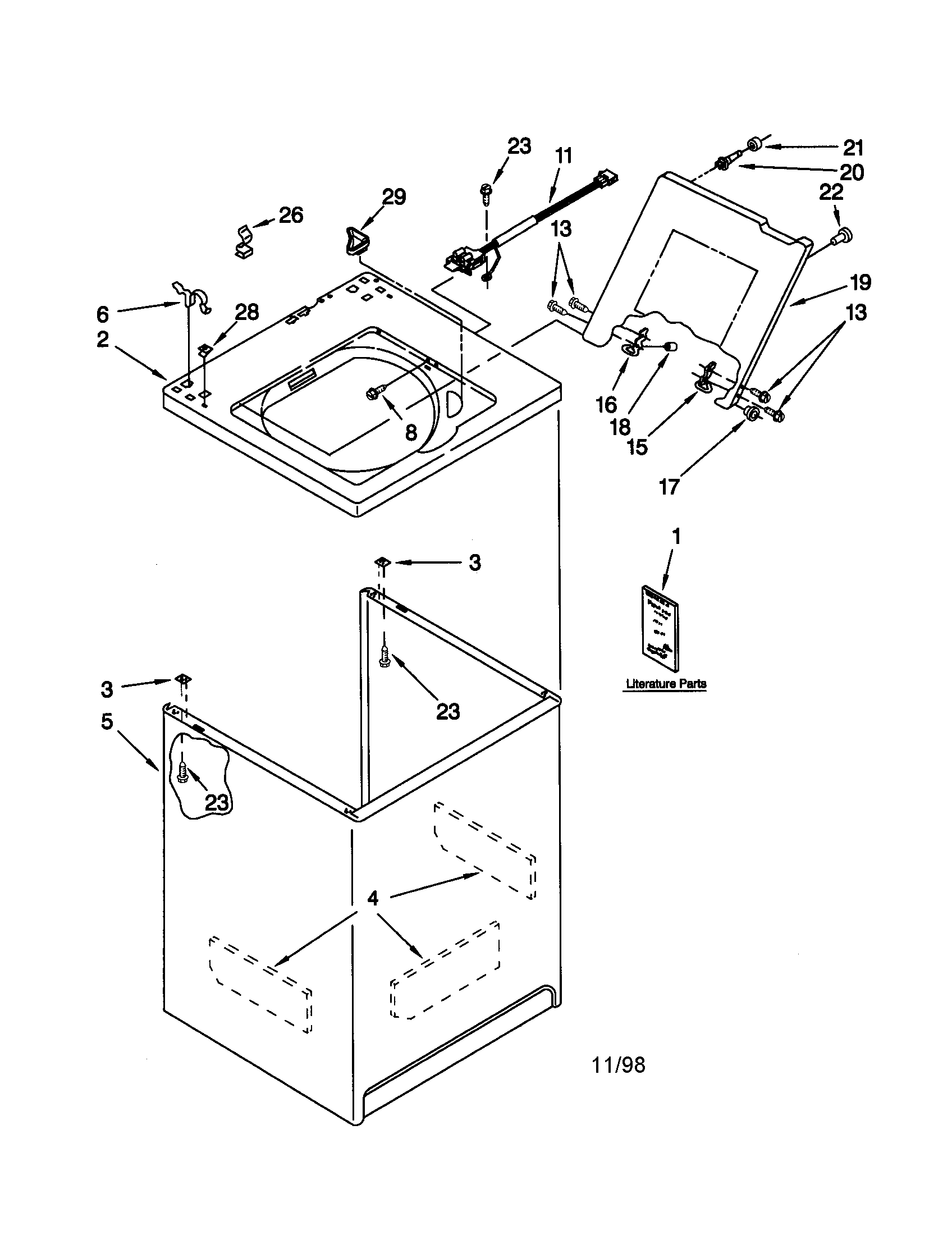 Kenmore 11029884890 top and cabinet diagram