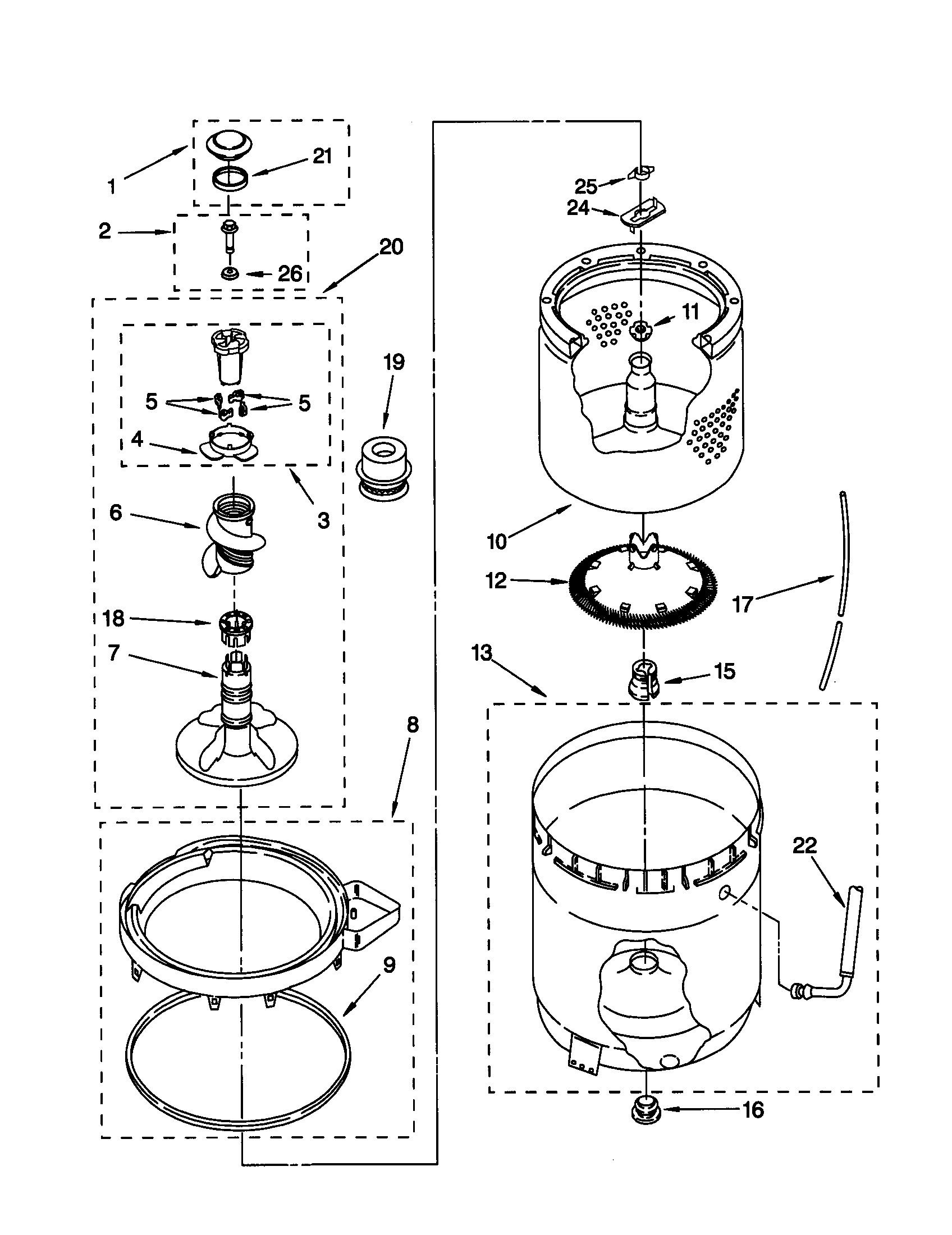 Kenmore 11029884890 agitator/basket/tub diagram
