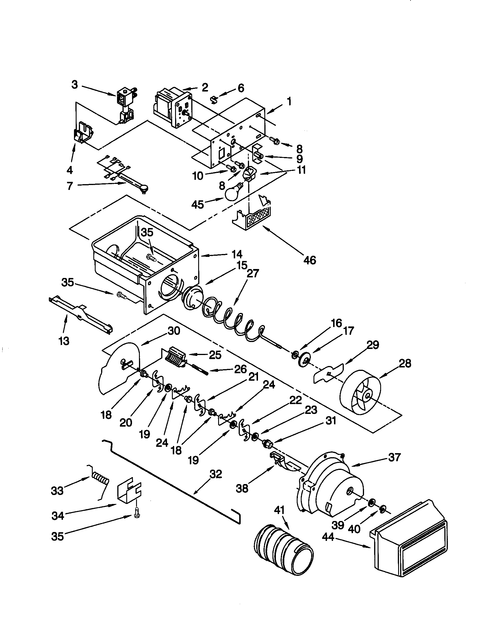 Kenmore 10659245990 motor and ice container diagram