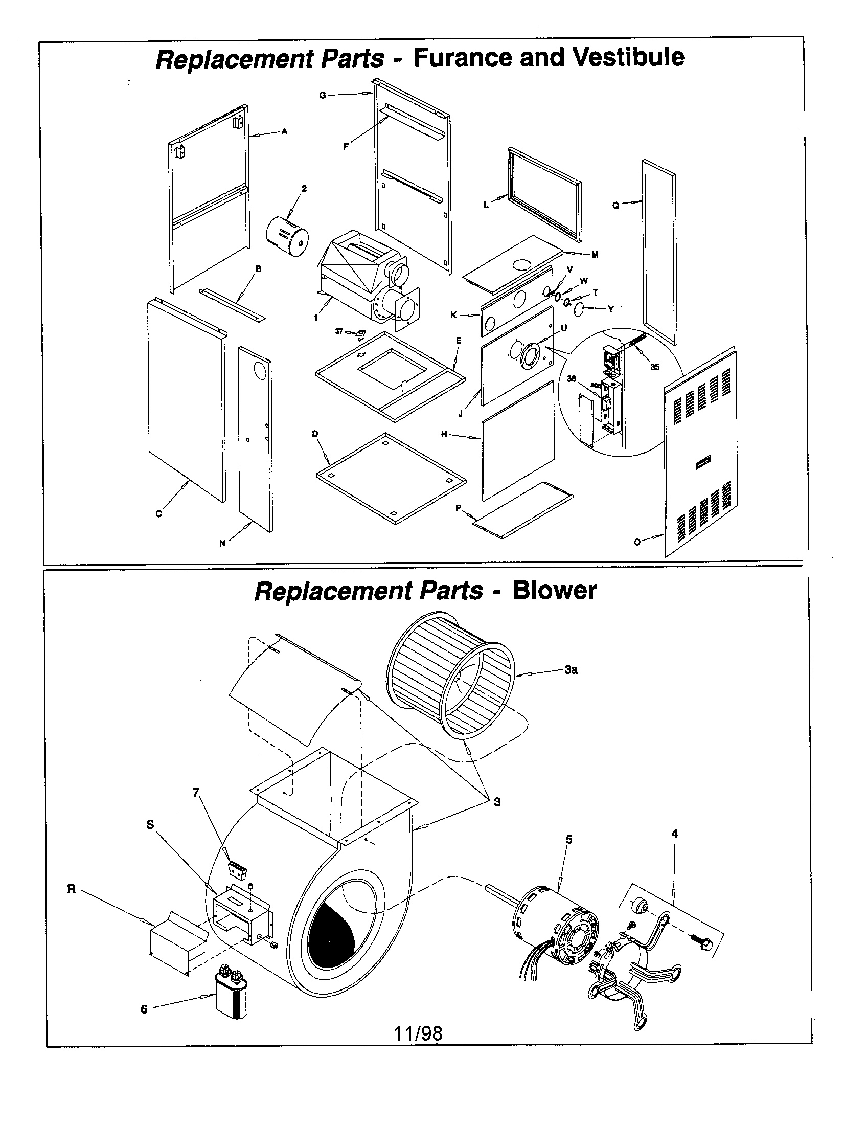 ICP LMO5125BKB1 replacement parts-furnace/vestibule/blower diagram