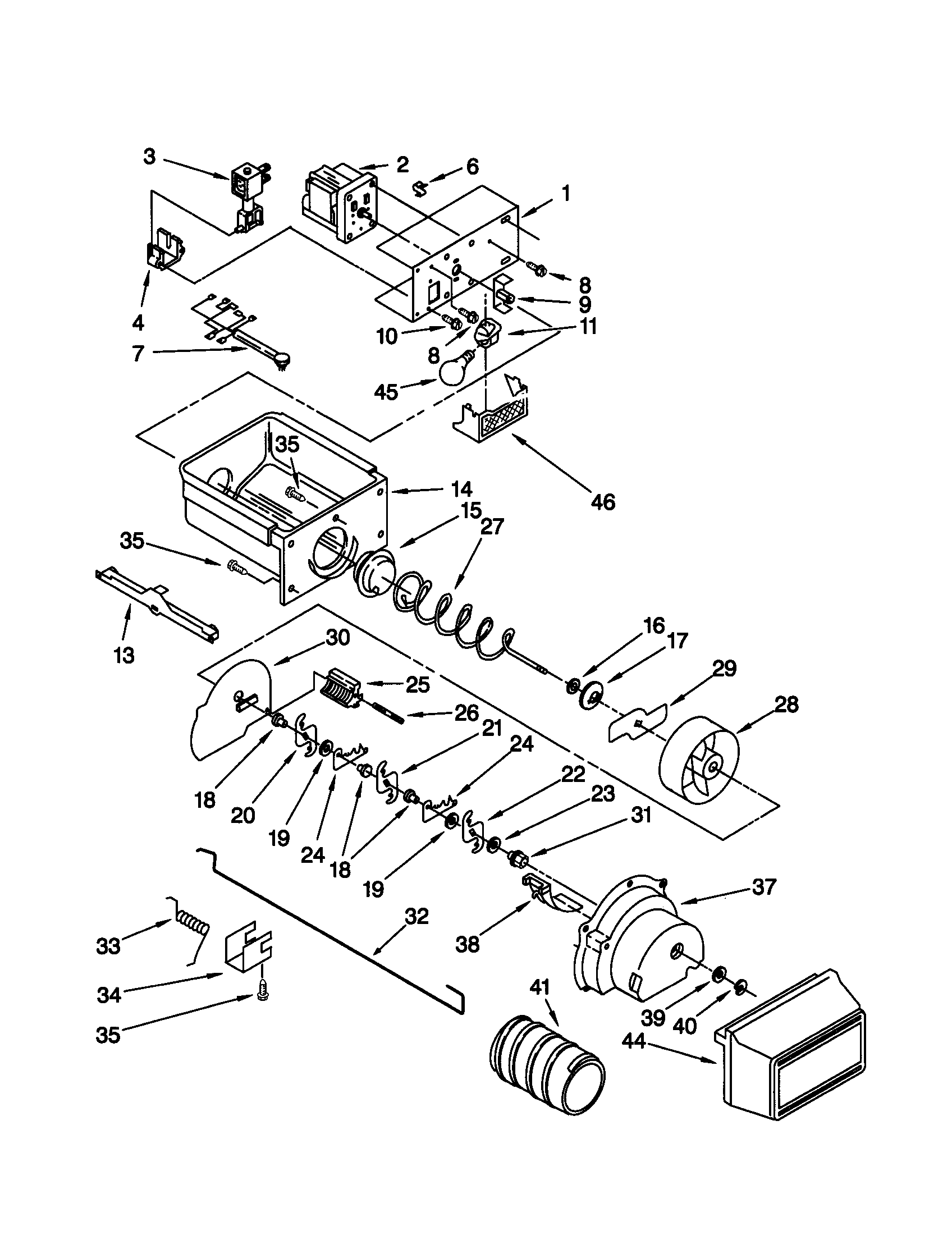 Kenmore 10658287891 motor and ice container diagram
