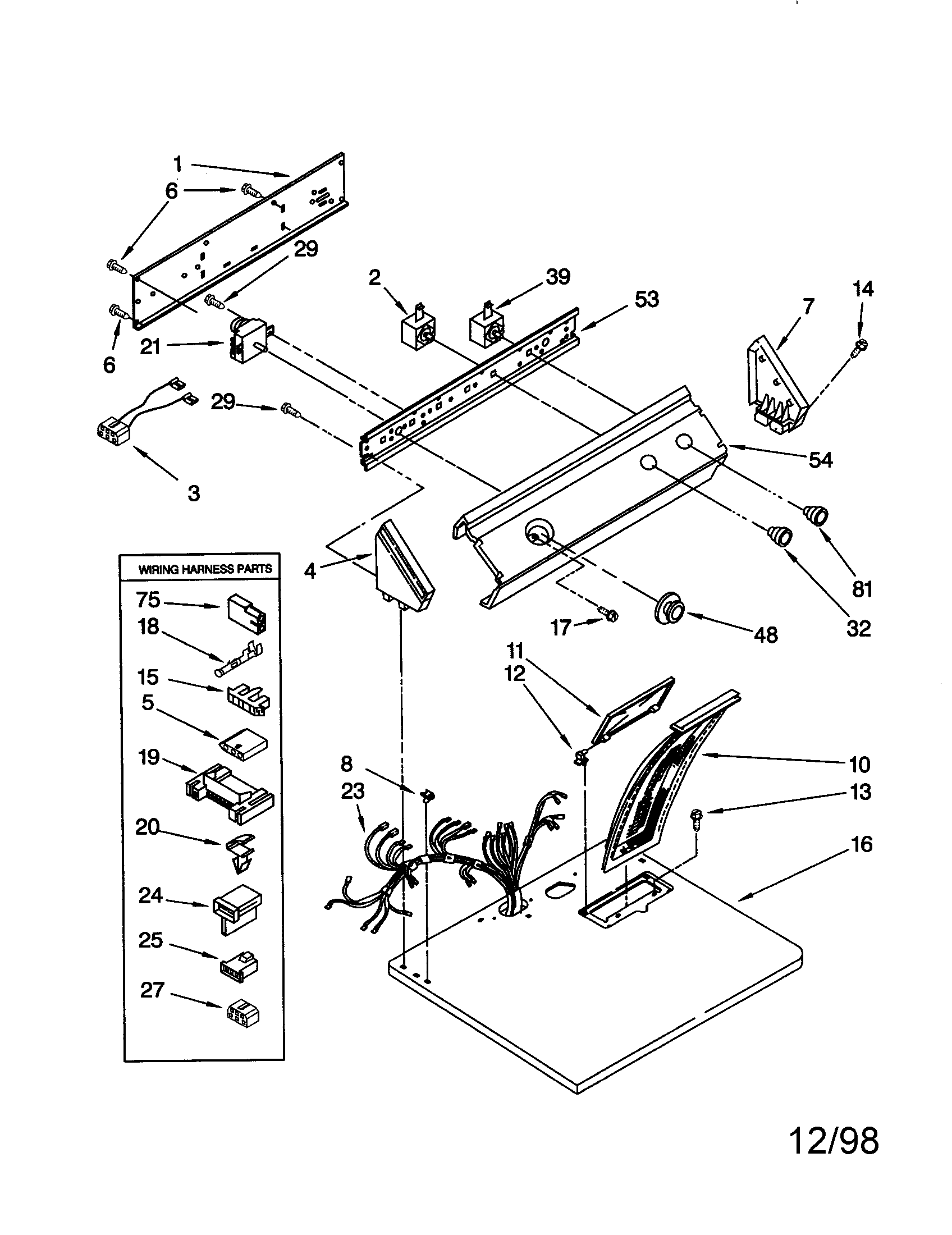 Whirlpool LGR3634EW3 top and console diagram