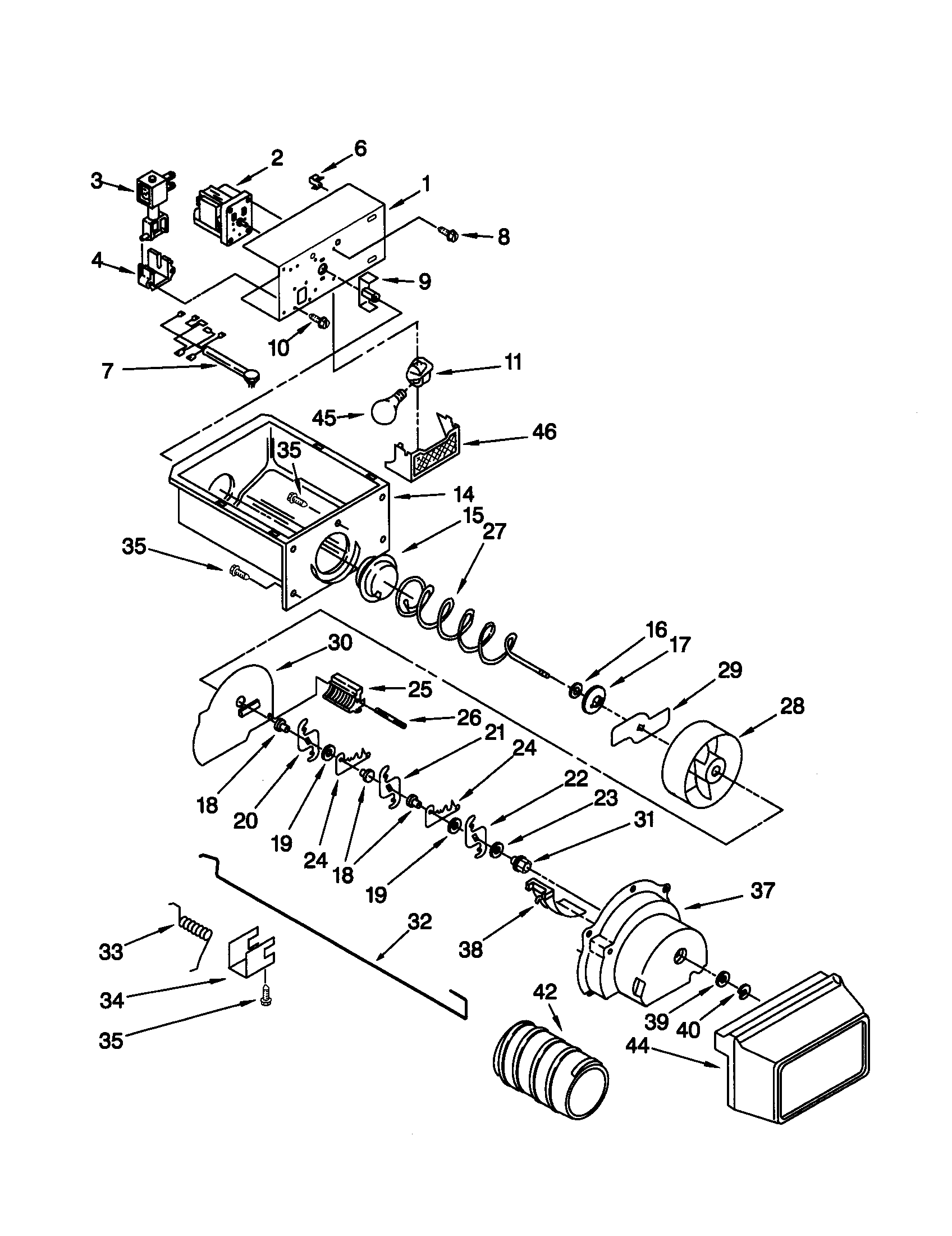 Kenmore 10658585891 motor and ice container diagram