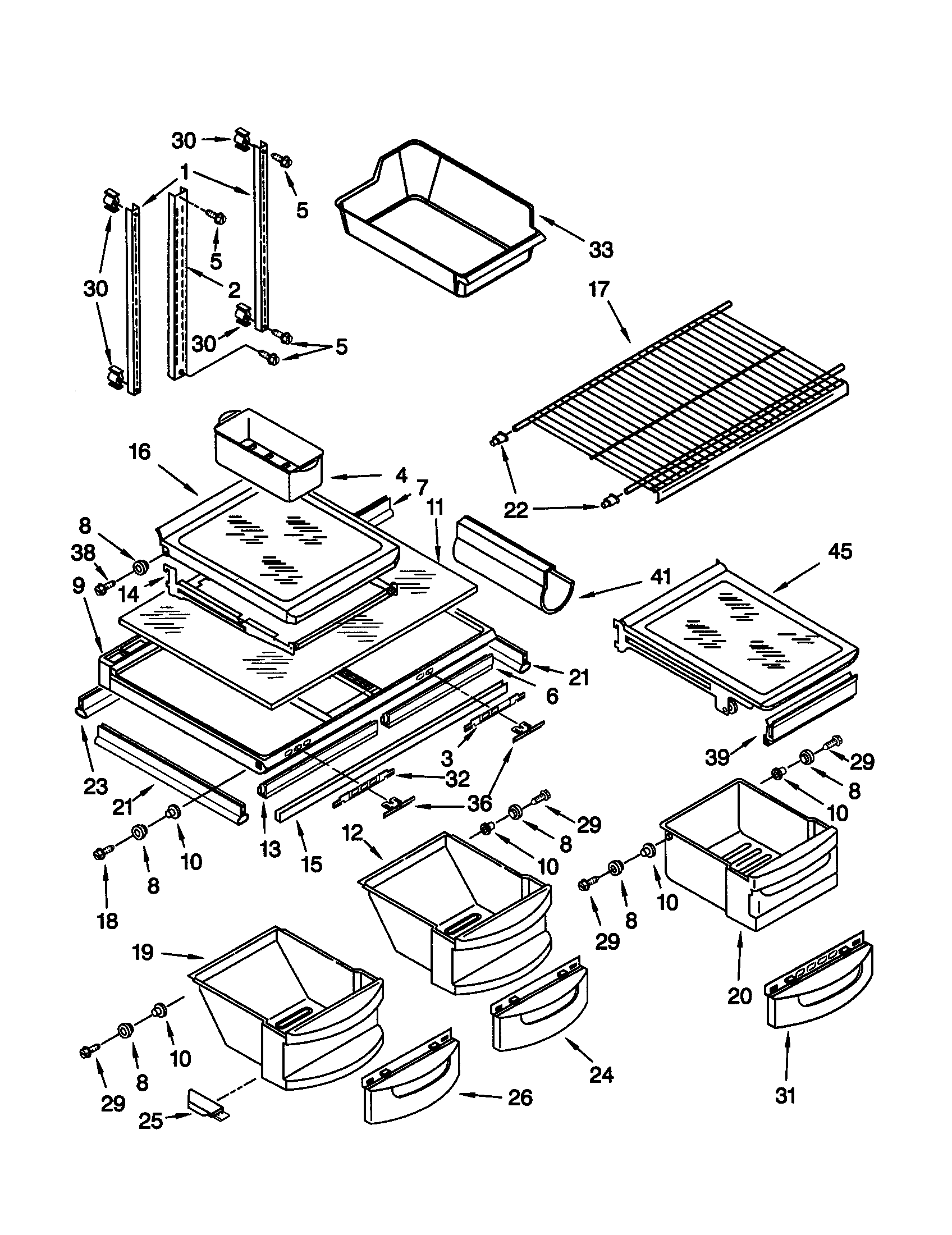 KitchenAid KTRS19MGAL01 shelf diagram