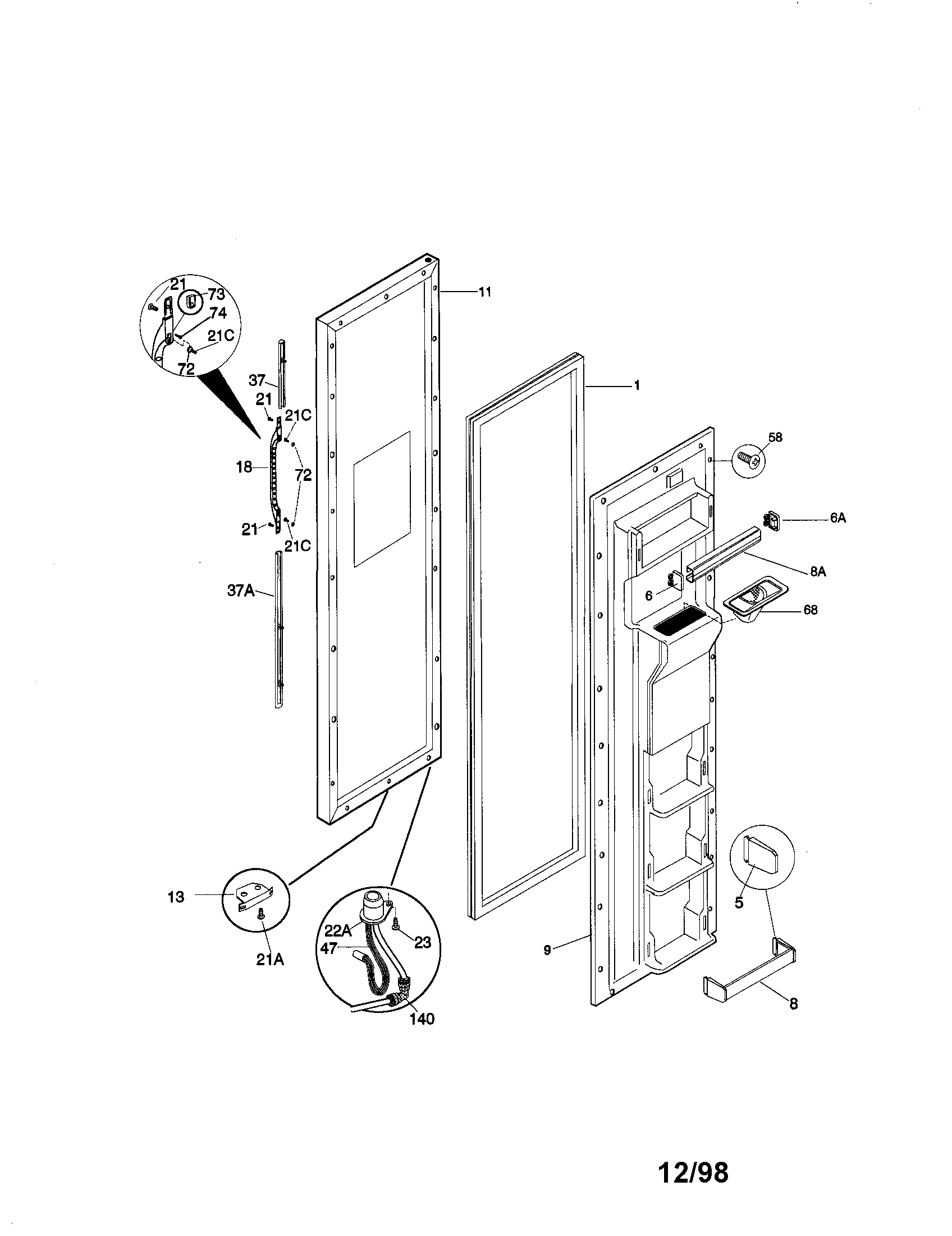 Kenmore 25358082894 freezer door diagram