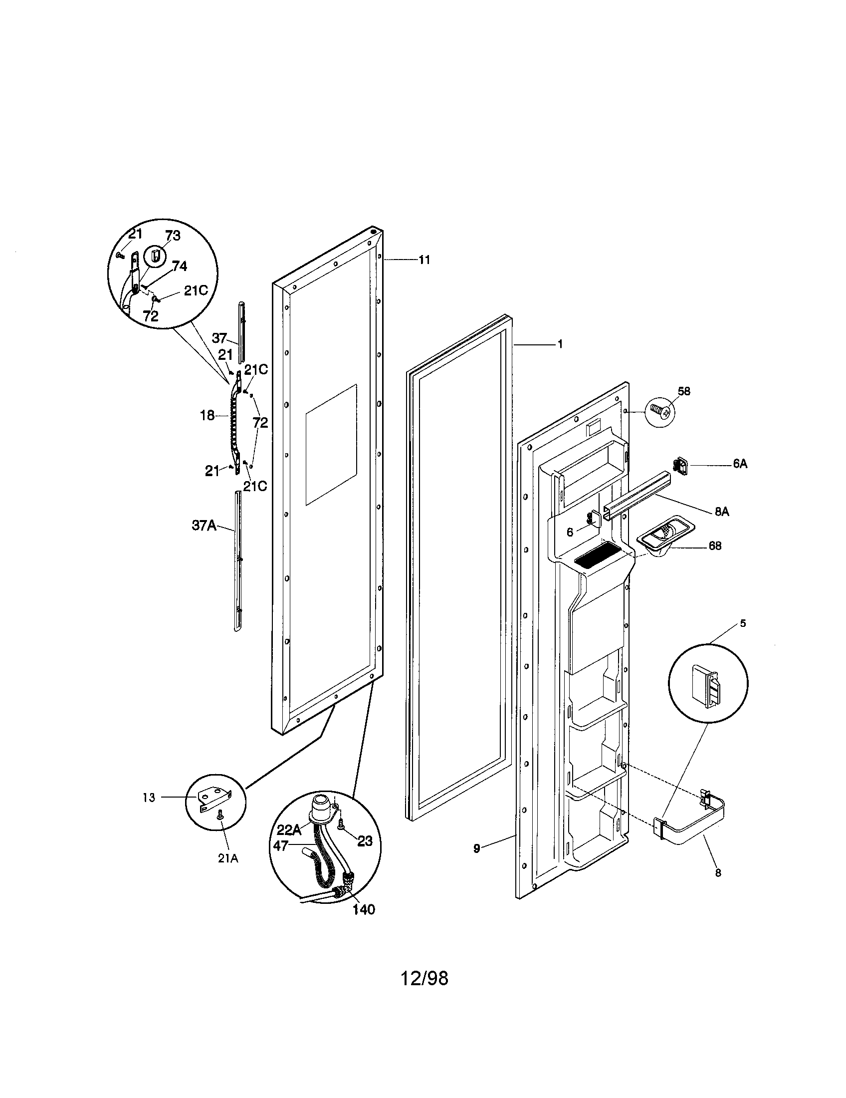 Kenmore 25358689895 freezer door diagram