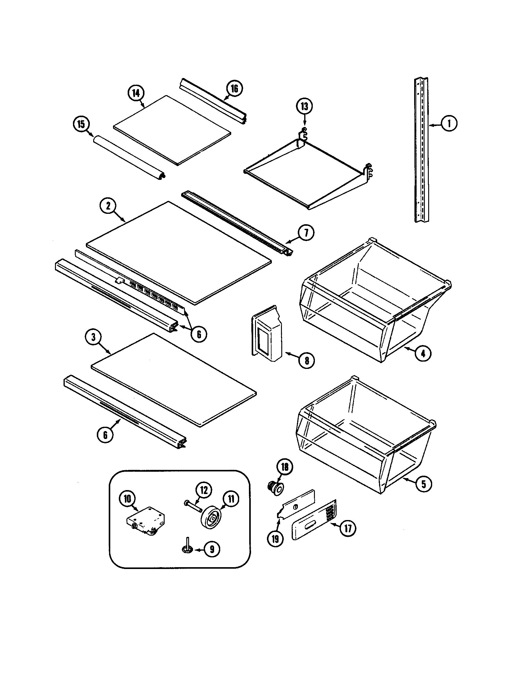 Jenn-Air JSD2574ARA shelves and accessories diagram