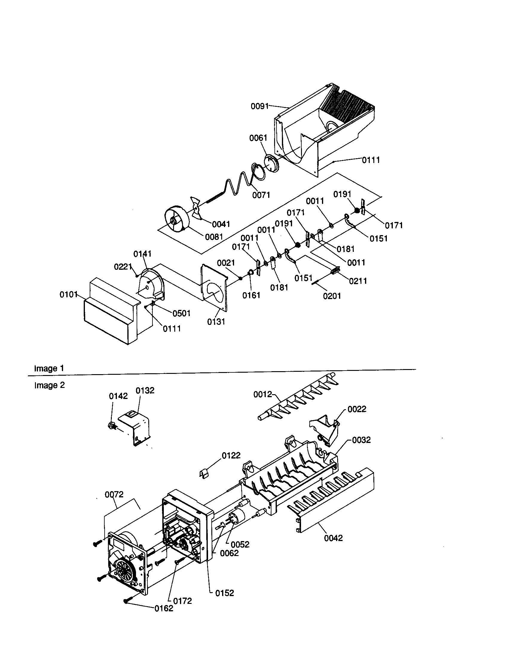 Amana SXD25S2W-P1303504WW ice bucket auger and ice maker diagram