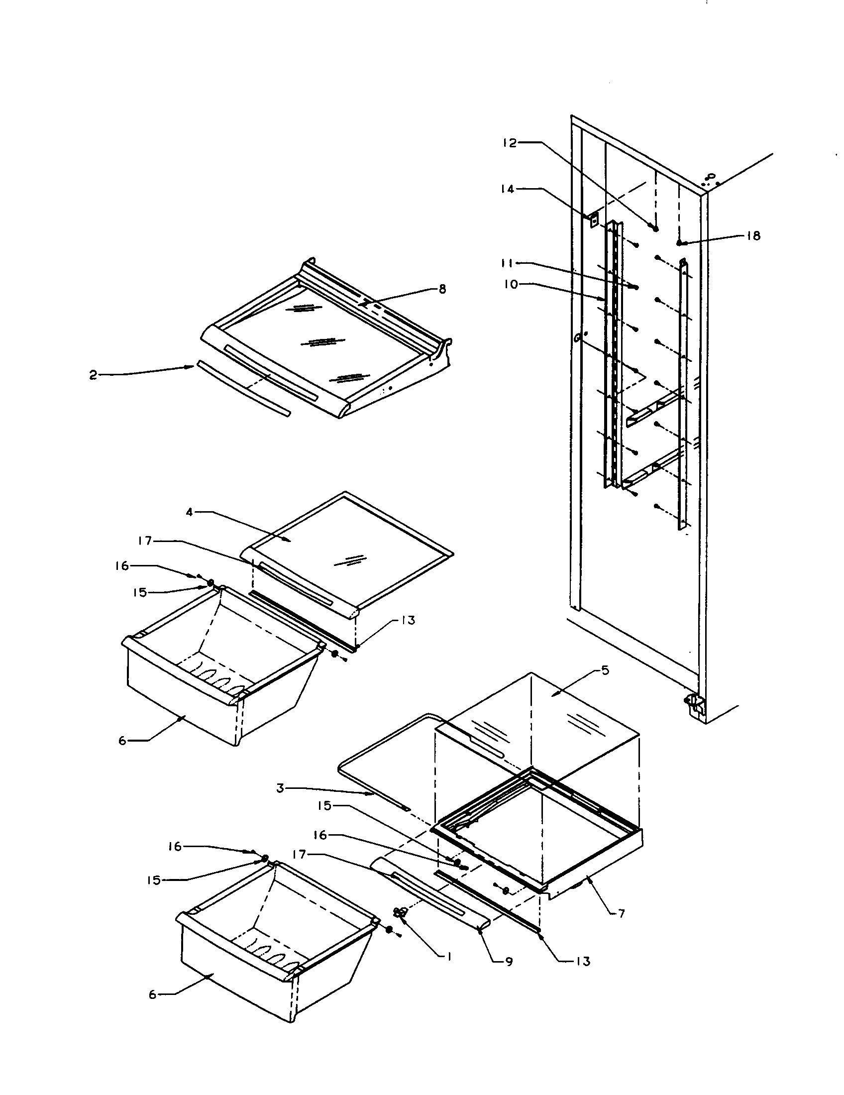 Amana SXD22S2E-P1190404WE refrigerator shelves diagram