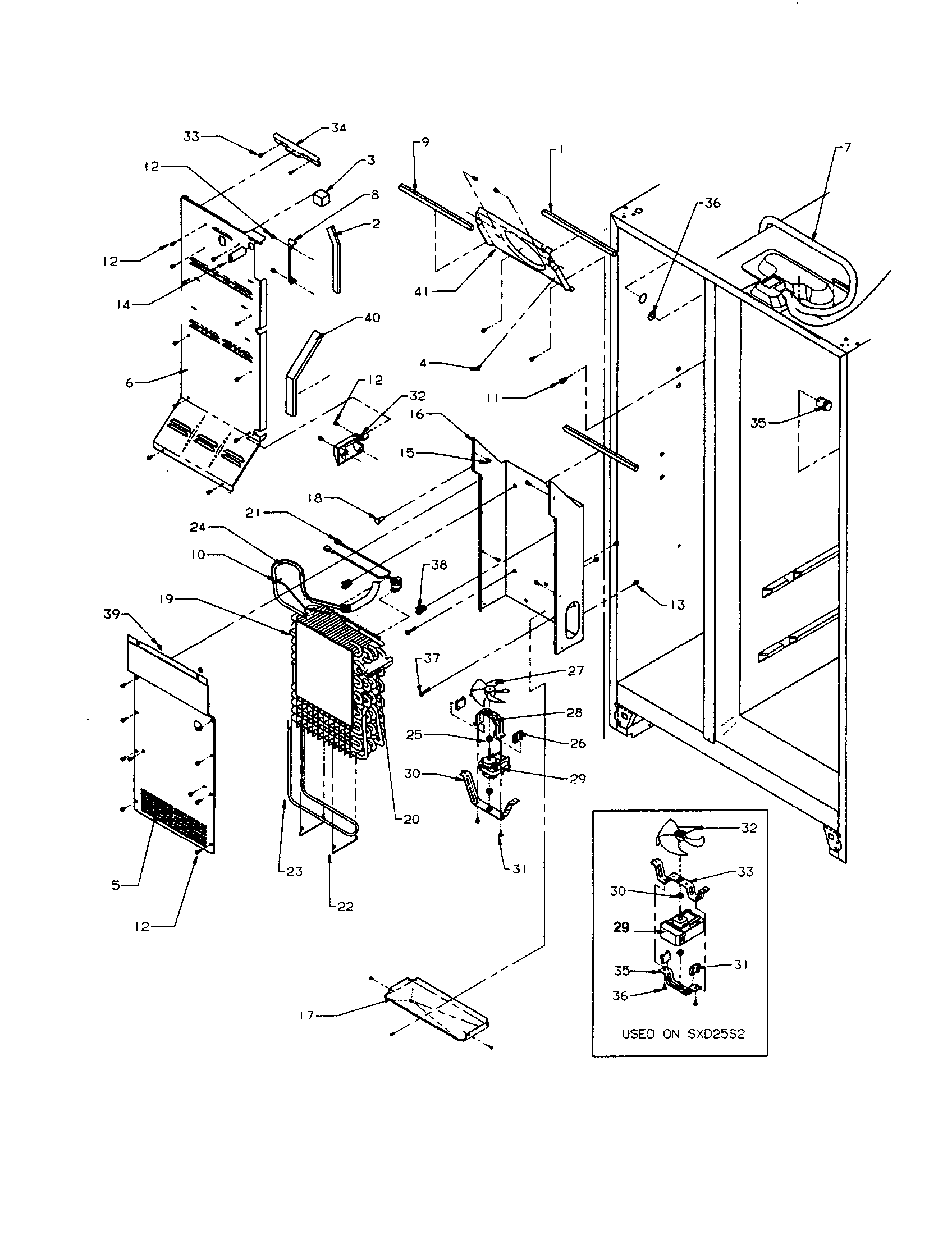 Amana SXD22S2E-P1190404WE motor-evaporator fan diagram