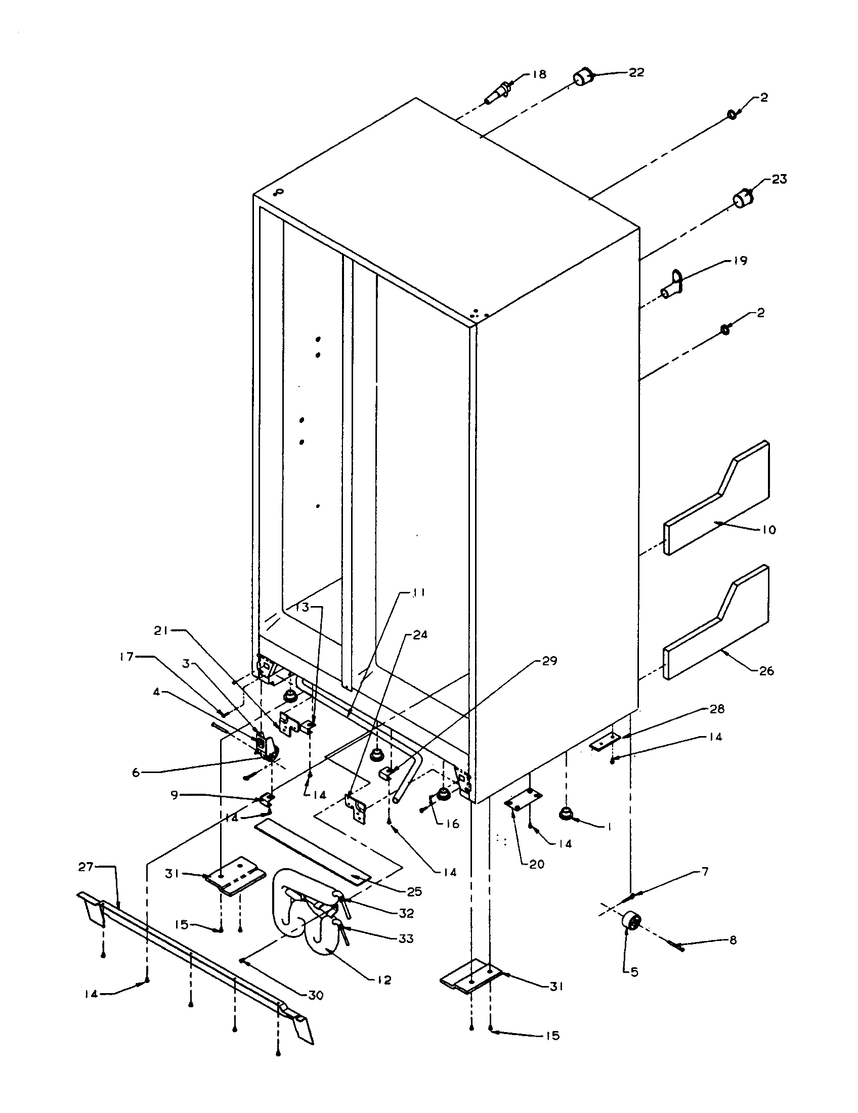 Amana SXD22S2E-P1190404WE brackets, drain tube and water tank diagram