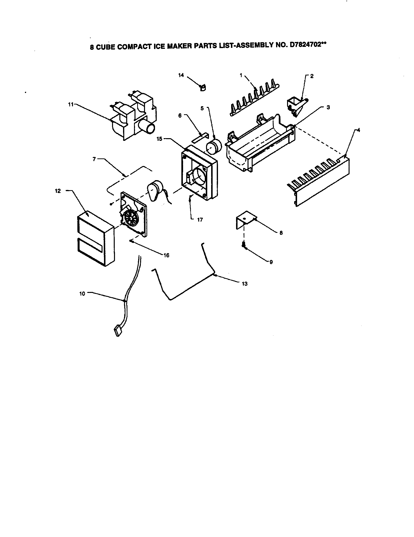 Amana SXD22S2E-P1190404WE 8 cube compact icemaker d7824702 diagram