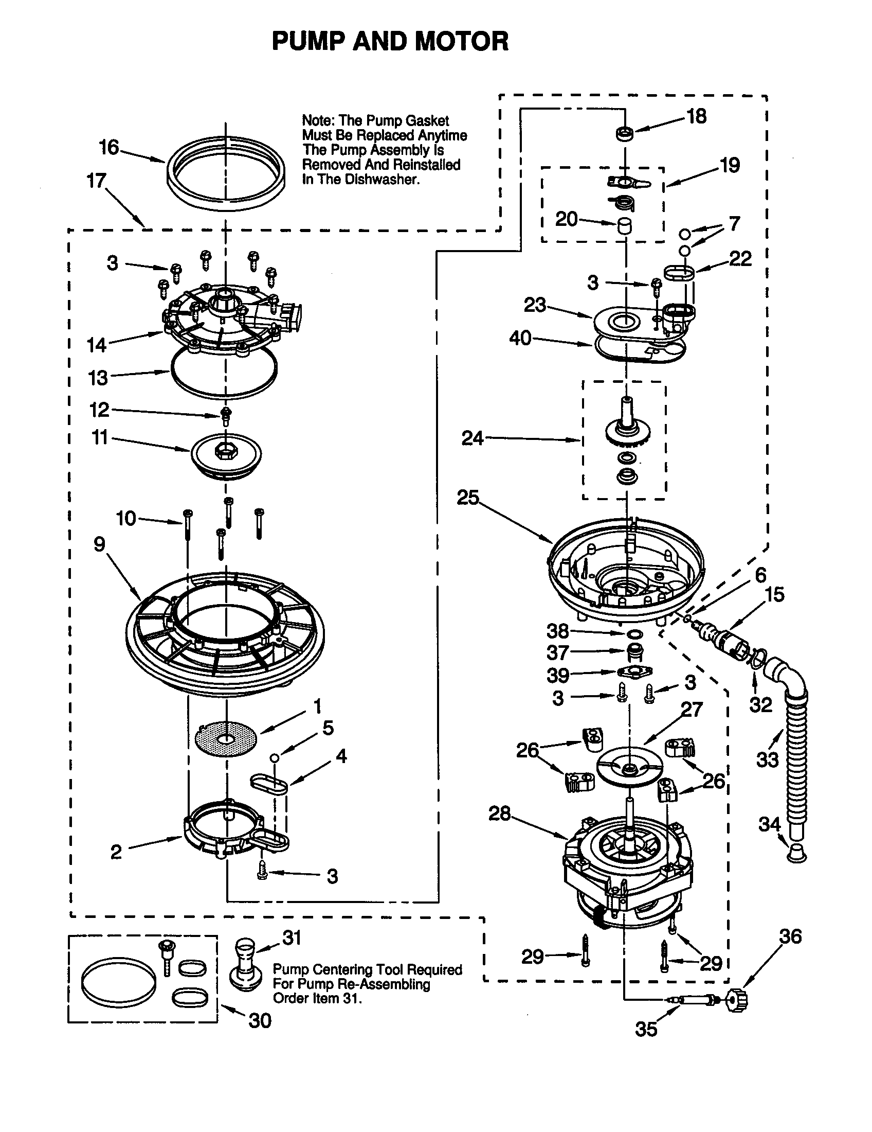 Whirlpool DU910PFGZ1 pump and motor diagram