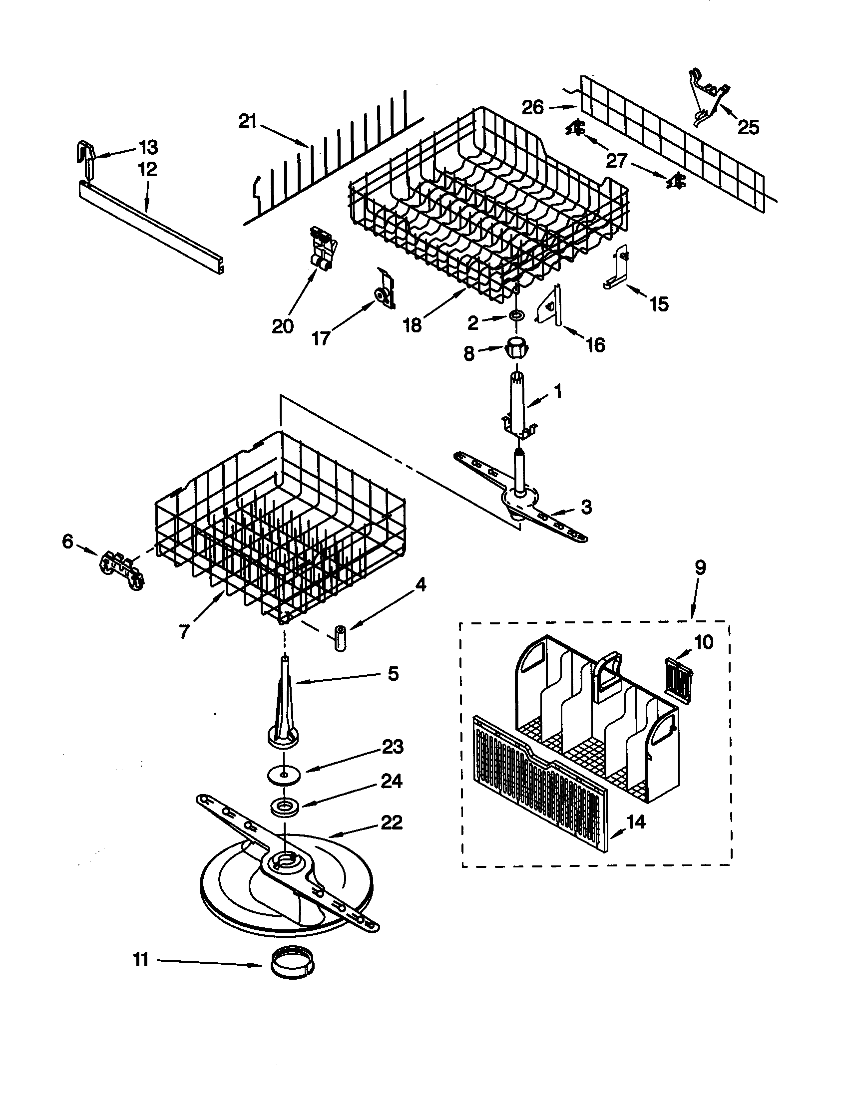 Whirlpool DU920PFGB1 dishrack diagram