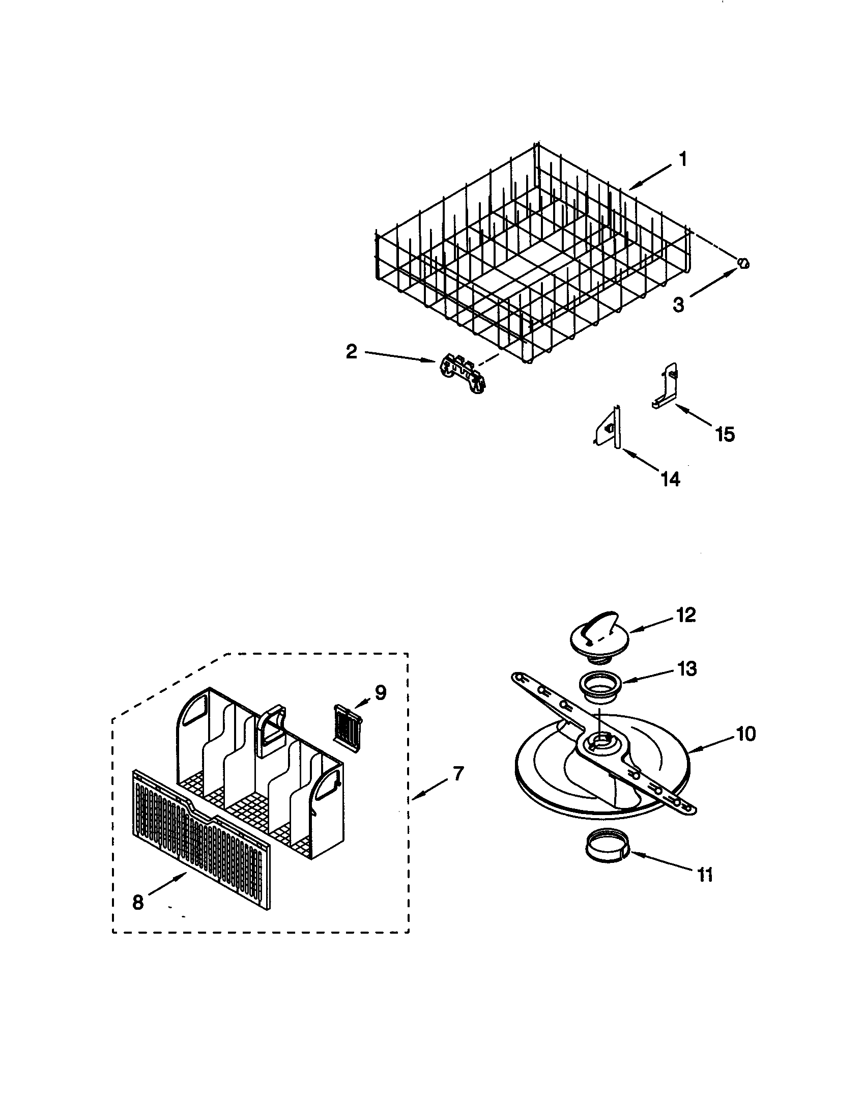 Whirlpool DU925SCGQ1 lower dishrack diagram