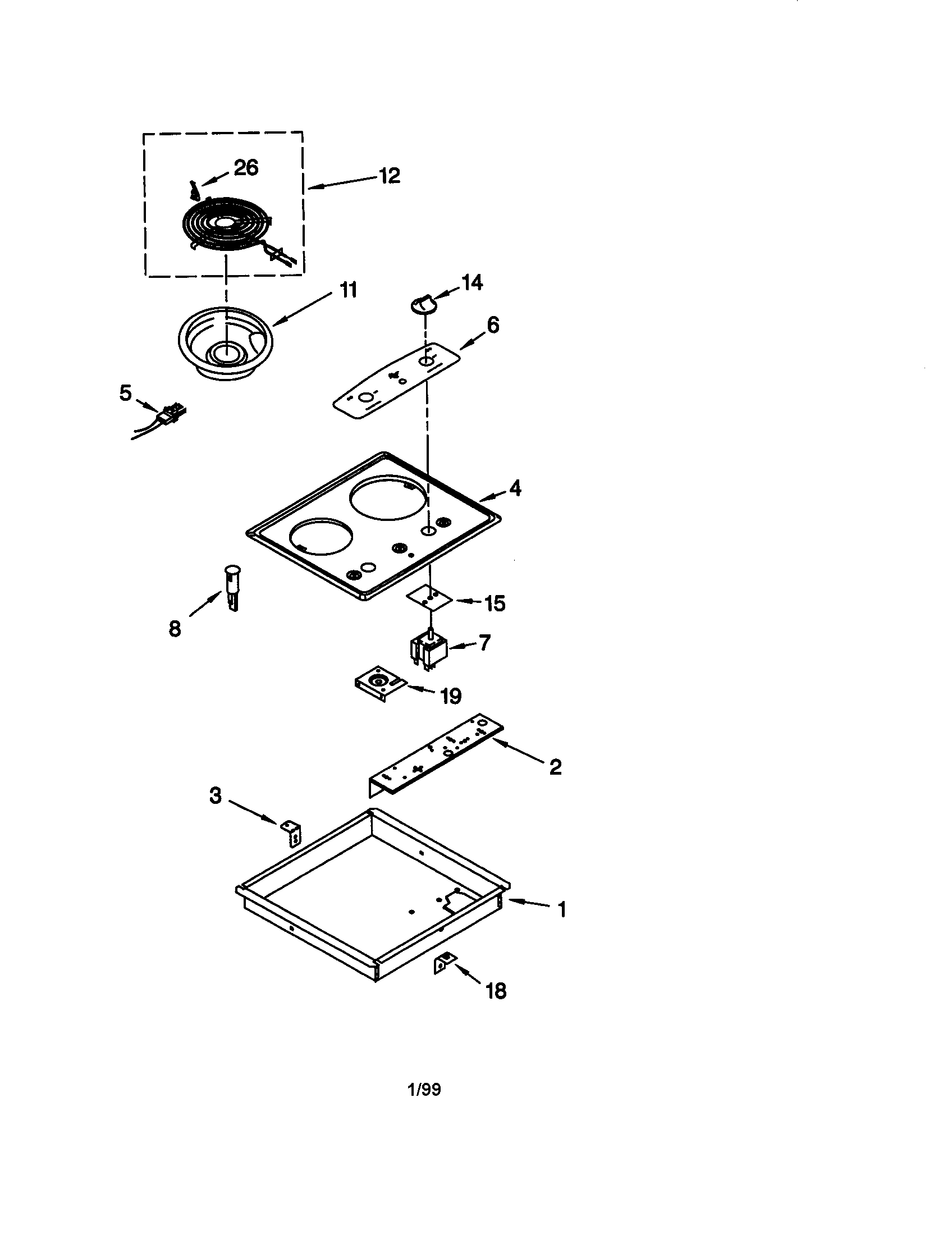 Whirlpool RCS2012GW0 cooktop diagram