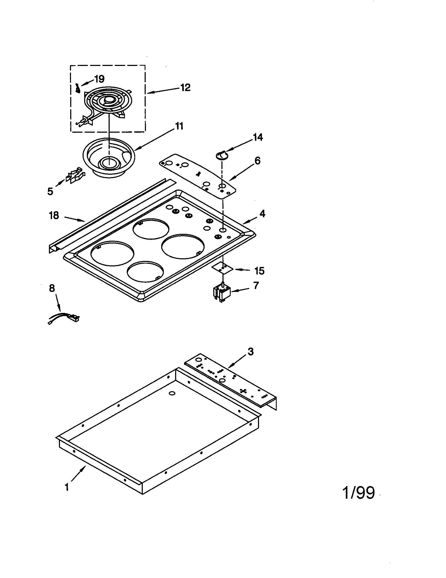 Whirlpool RS675PXGZ0 cooktop diagram