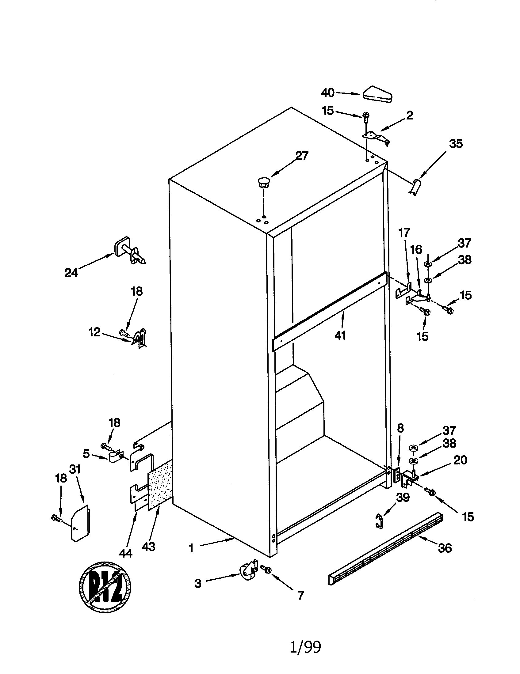 Whirlpool GT19DKXGB02 cabinet diagram