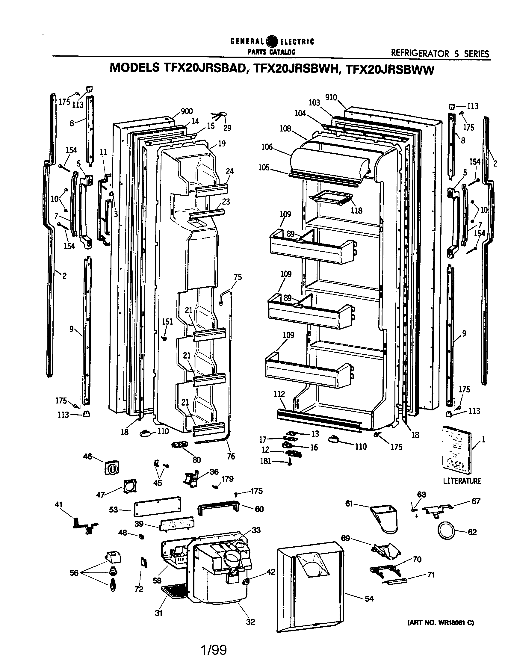 GE TFX20JRSBWW doors diagram
