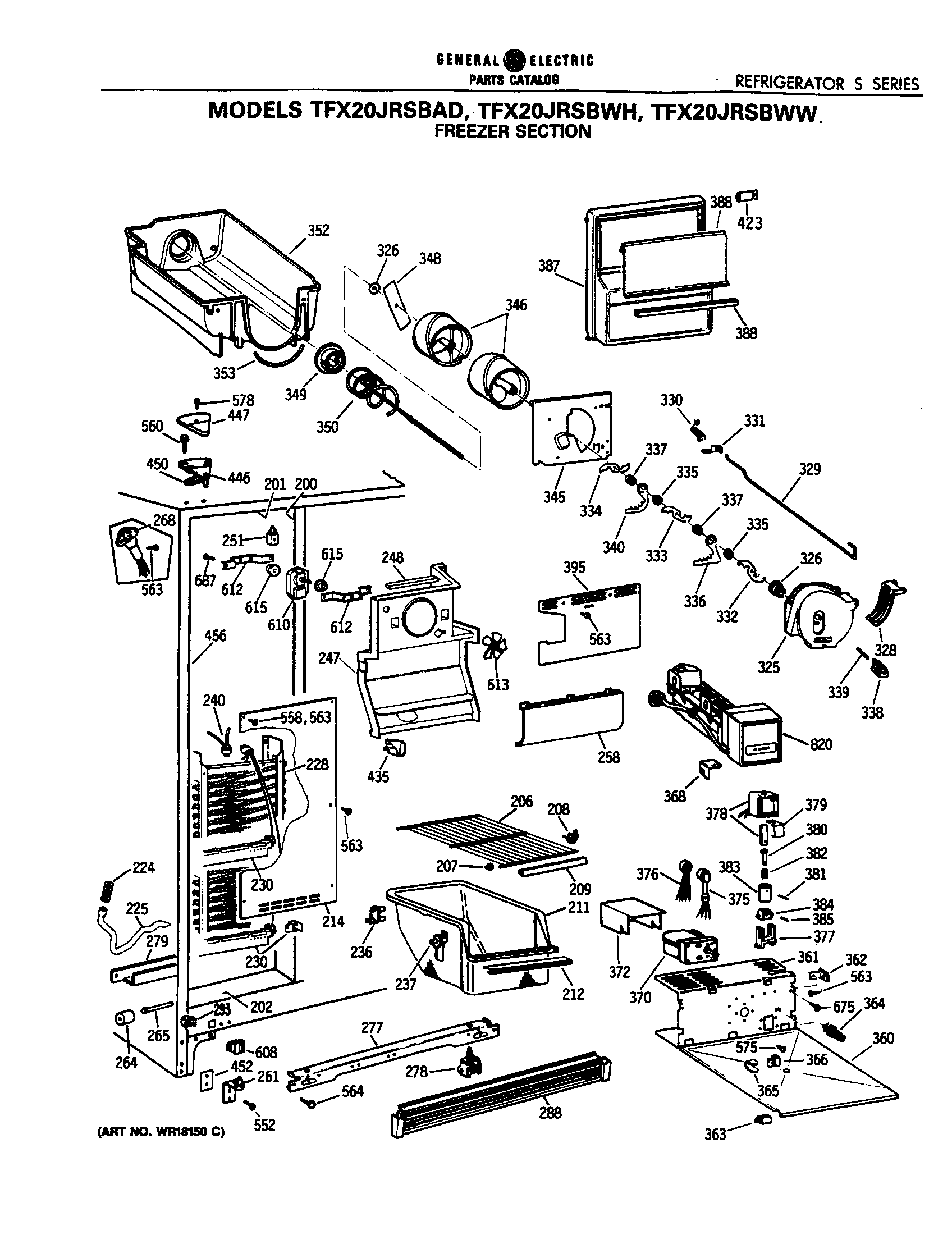 GE TFX20JRSBWW freezer section diagram
