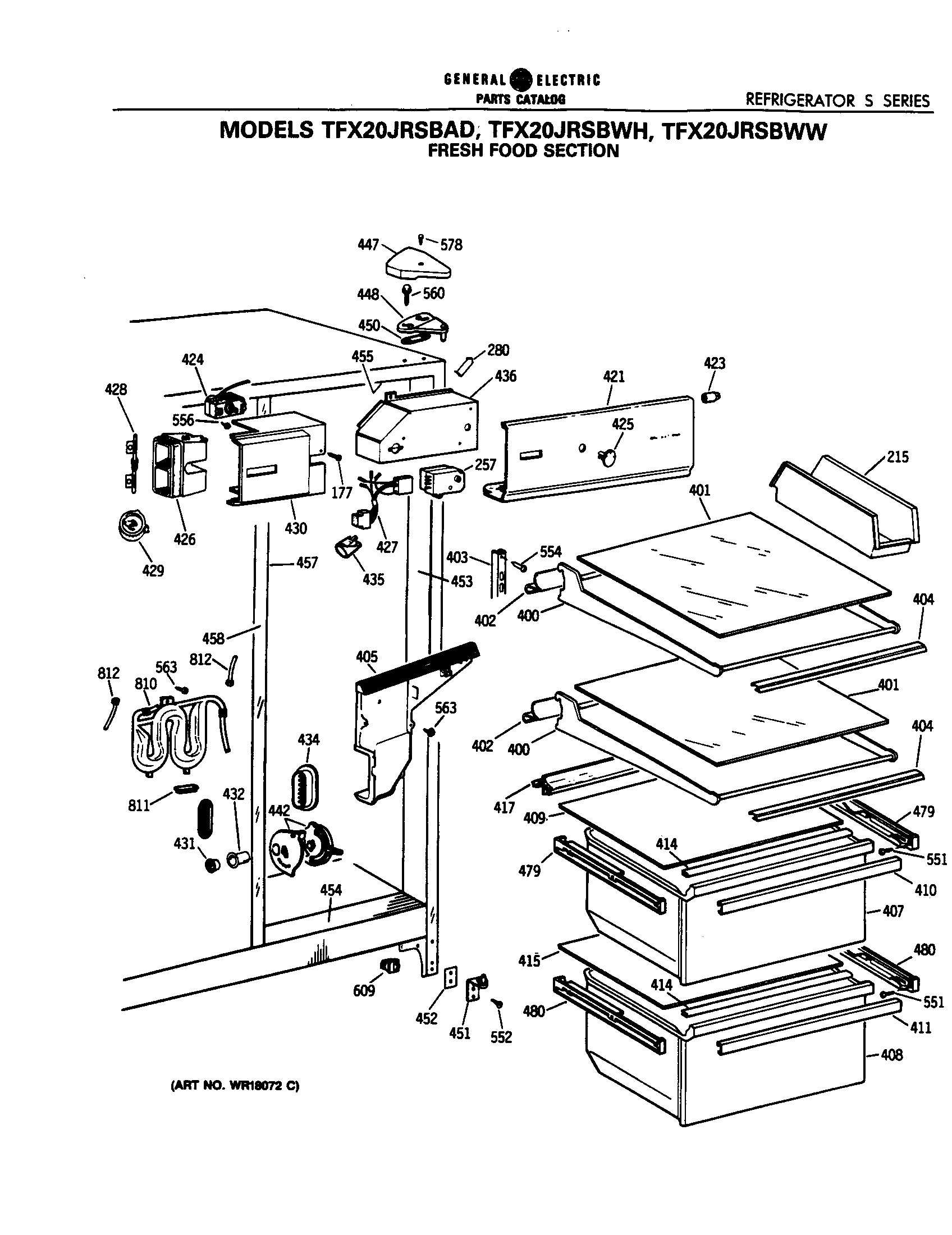 GE TFX20JRSBWW fresh food section diagram