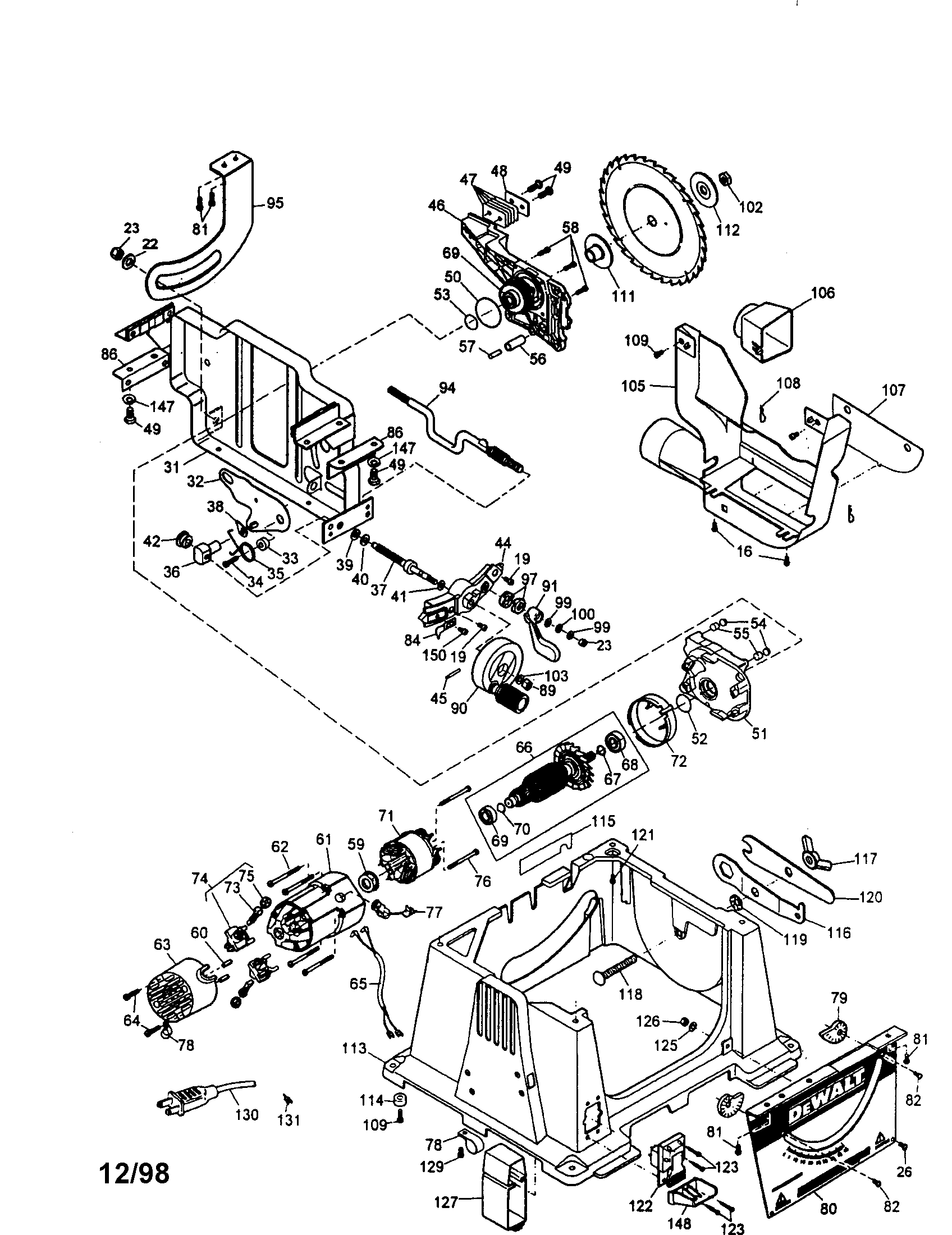 DeWalt DW744 TYPE 1 saw breakdown diagram