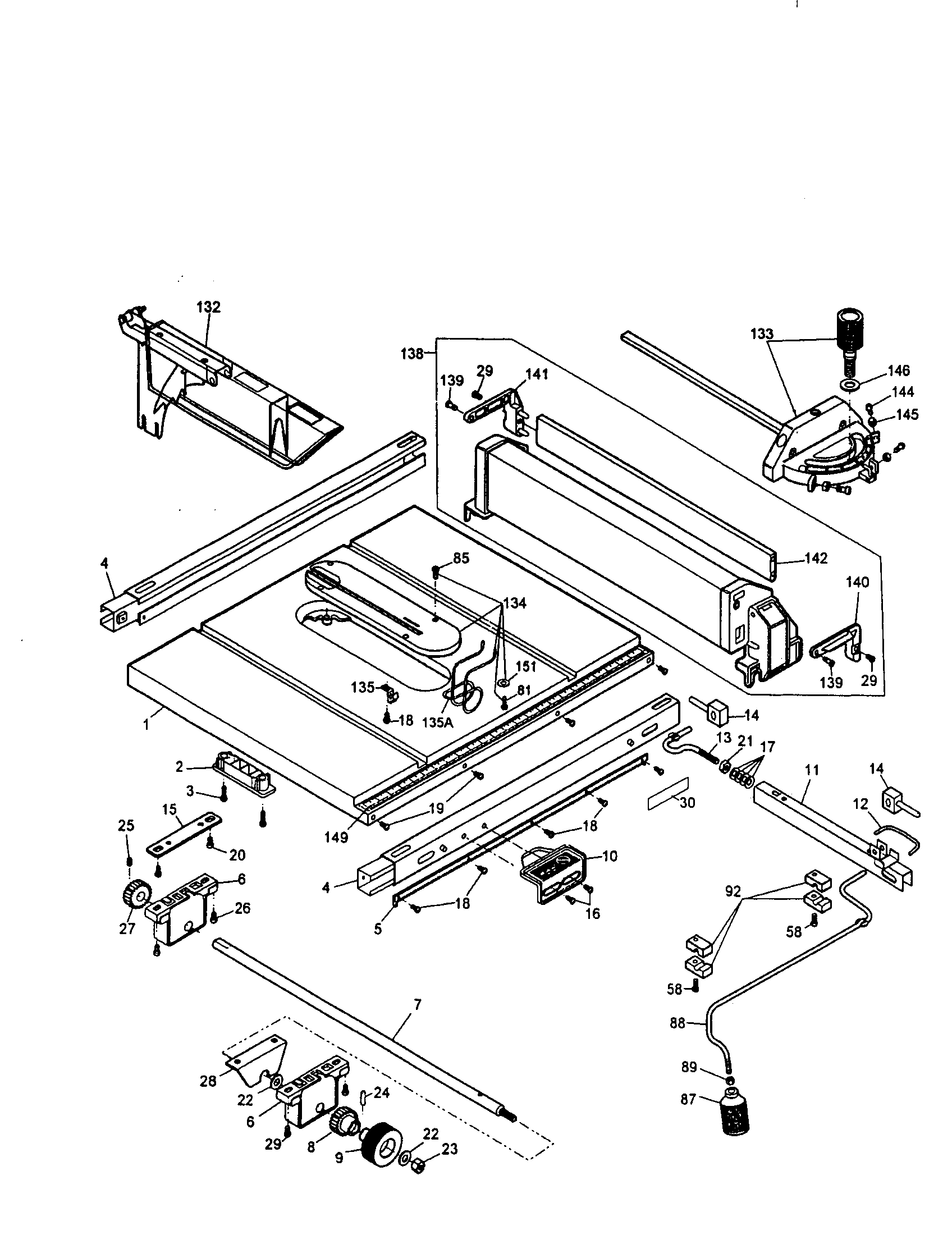 DeWalt DW744 TYPE 1 table assembly diagram