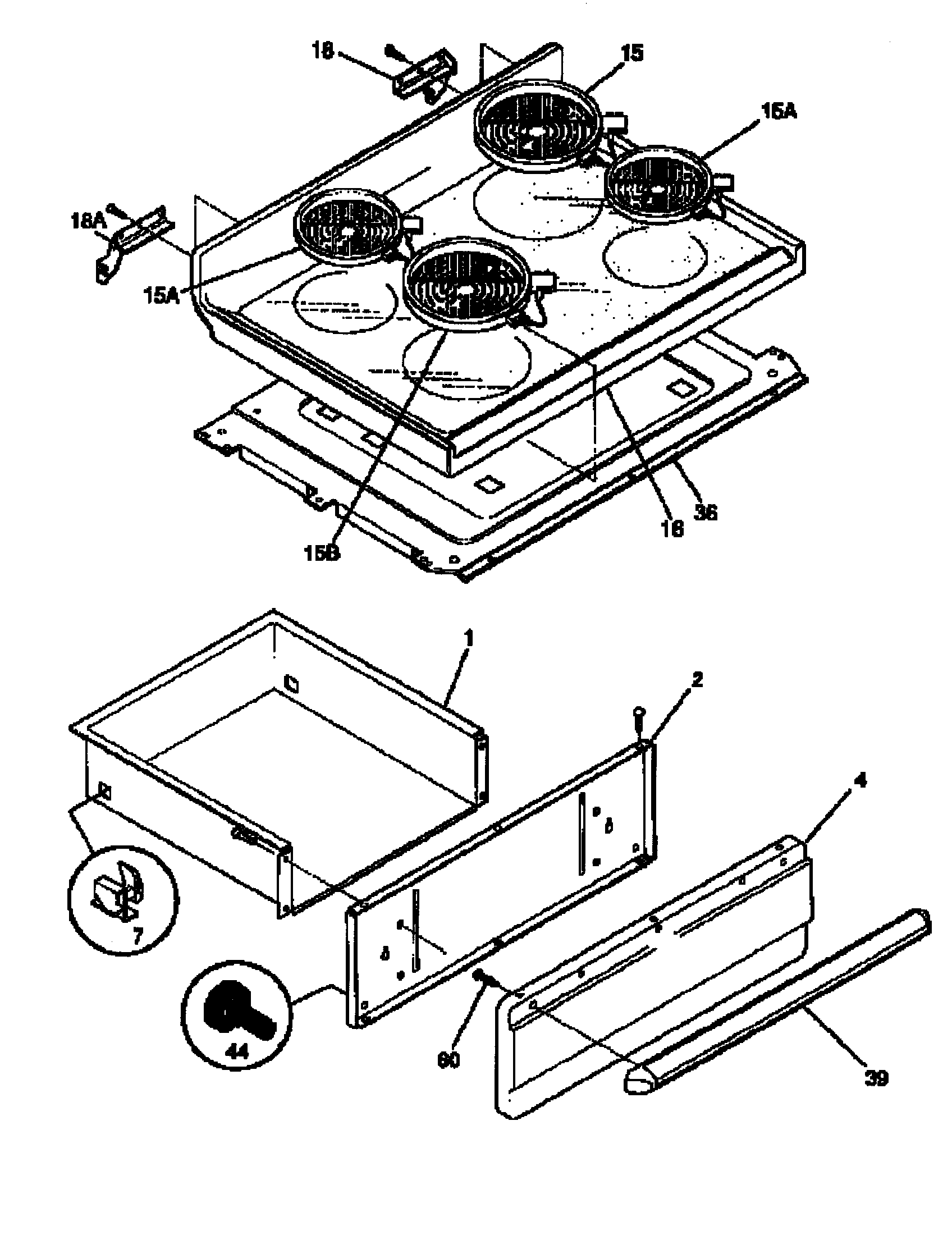Frigidaire FEF367CASB top/drawer diagram