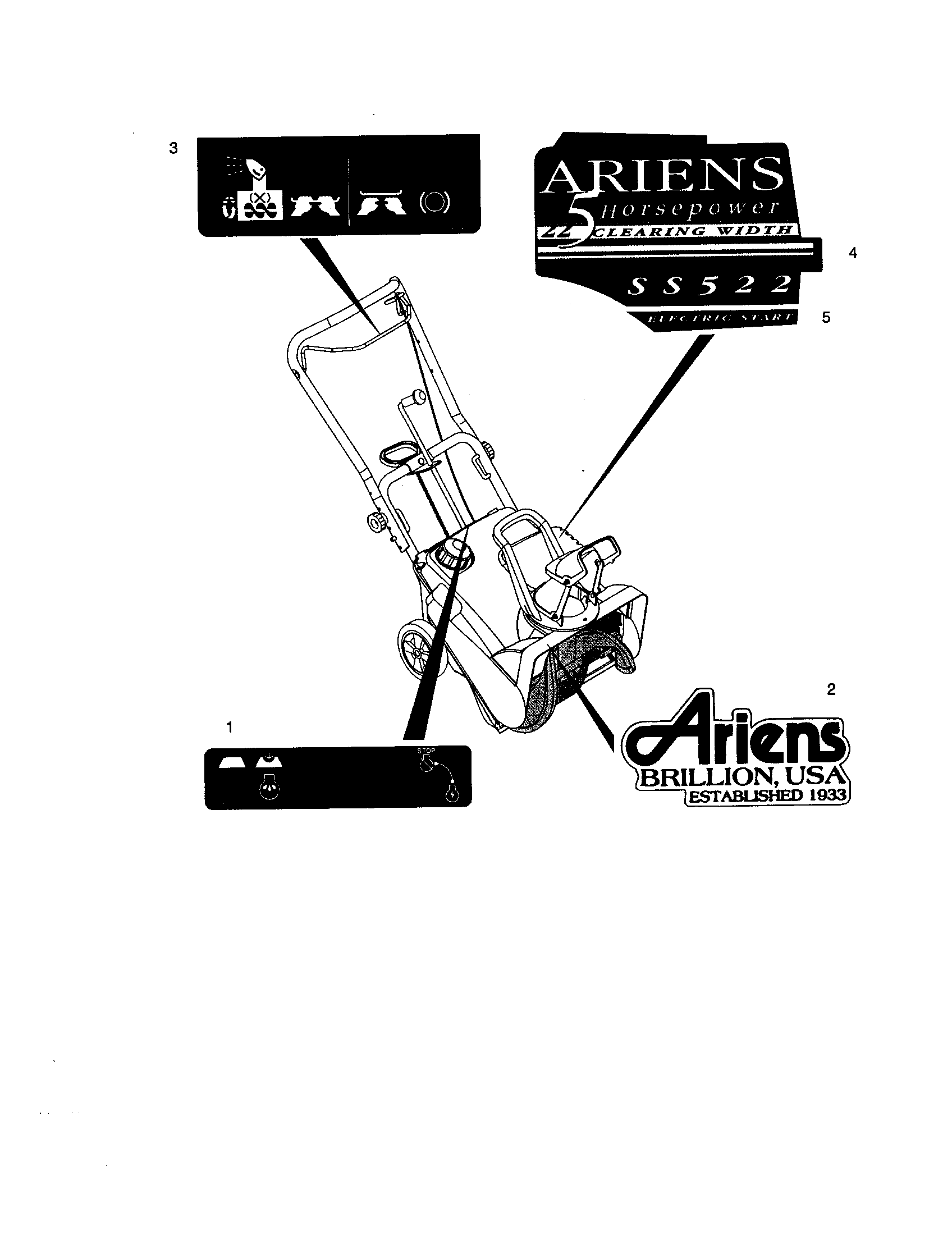 Ariens 938011-000101 AND UP decals diagram