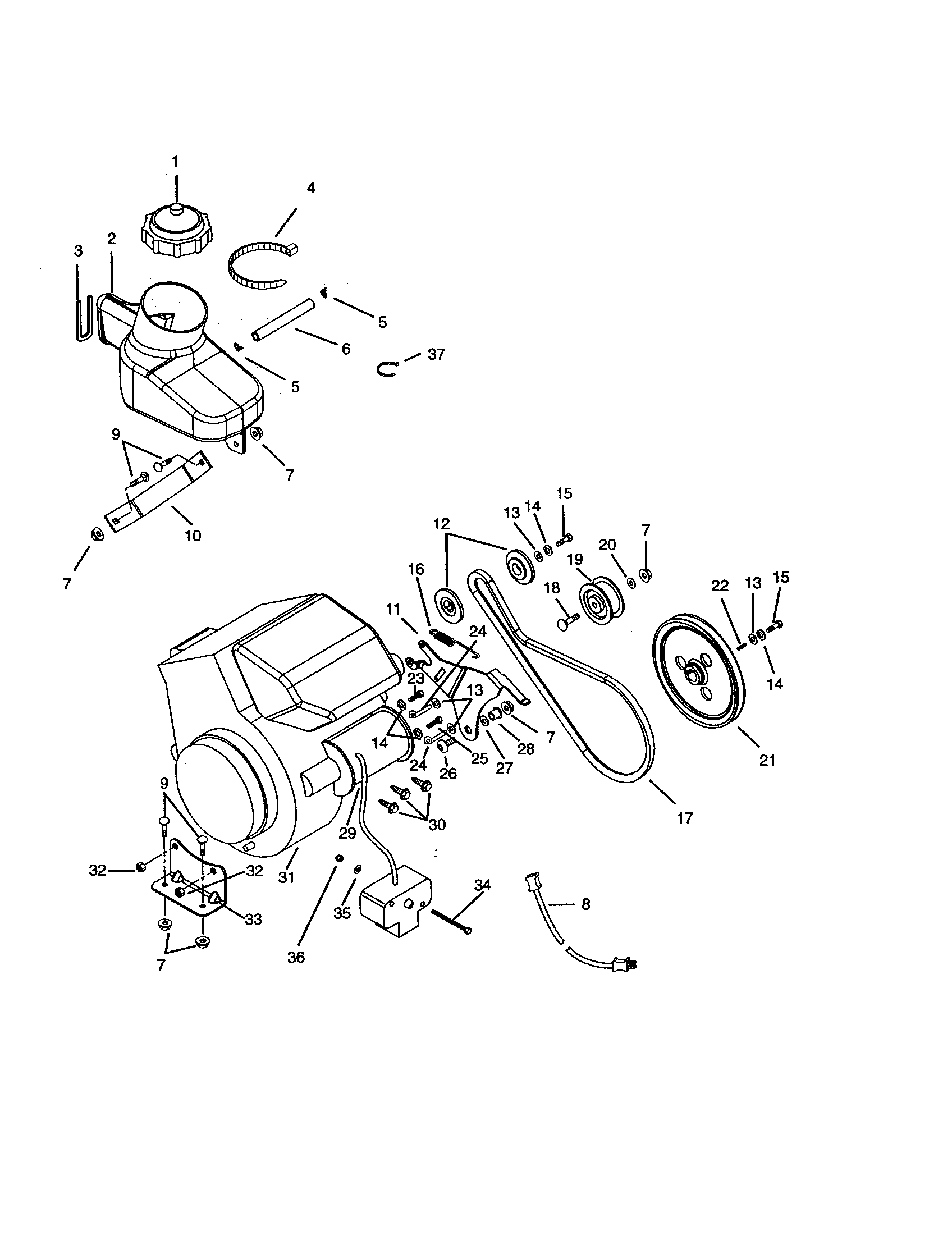 Ariens 938011-000101 AND UP engine and drive diagram