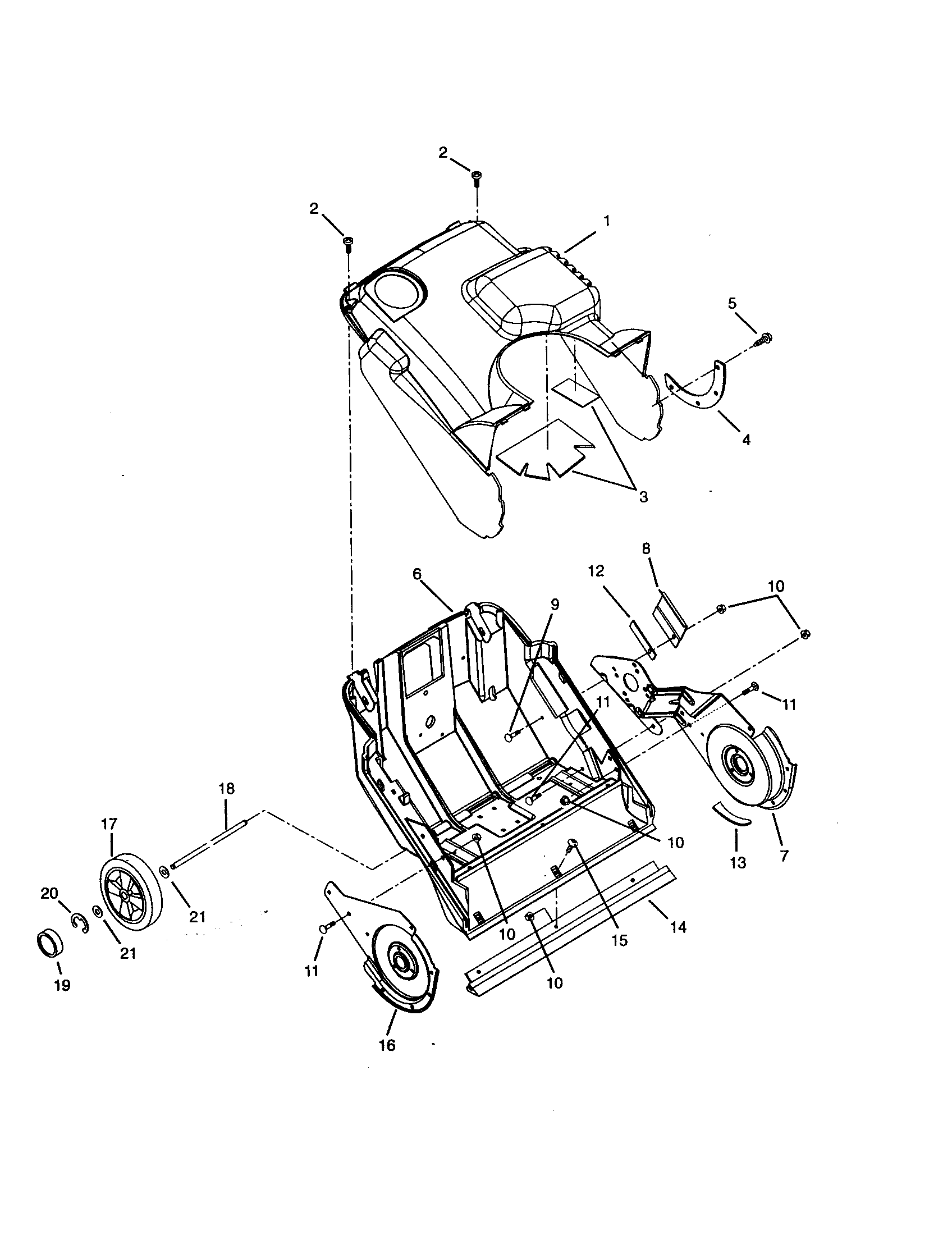 Ariens 938011-000101 AND UP chassis, cowl, wheels, supports diagram