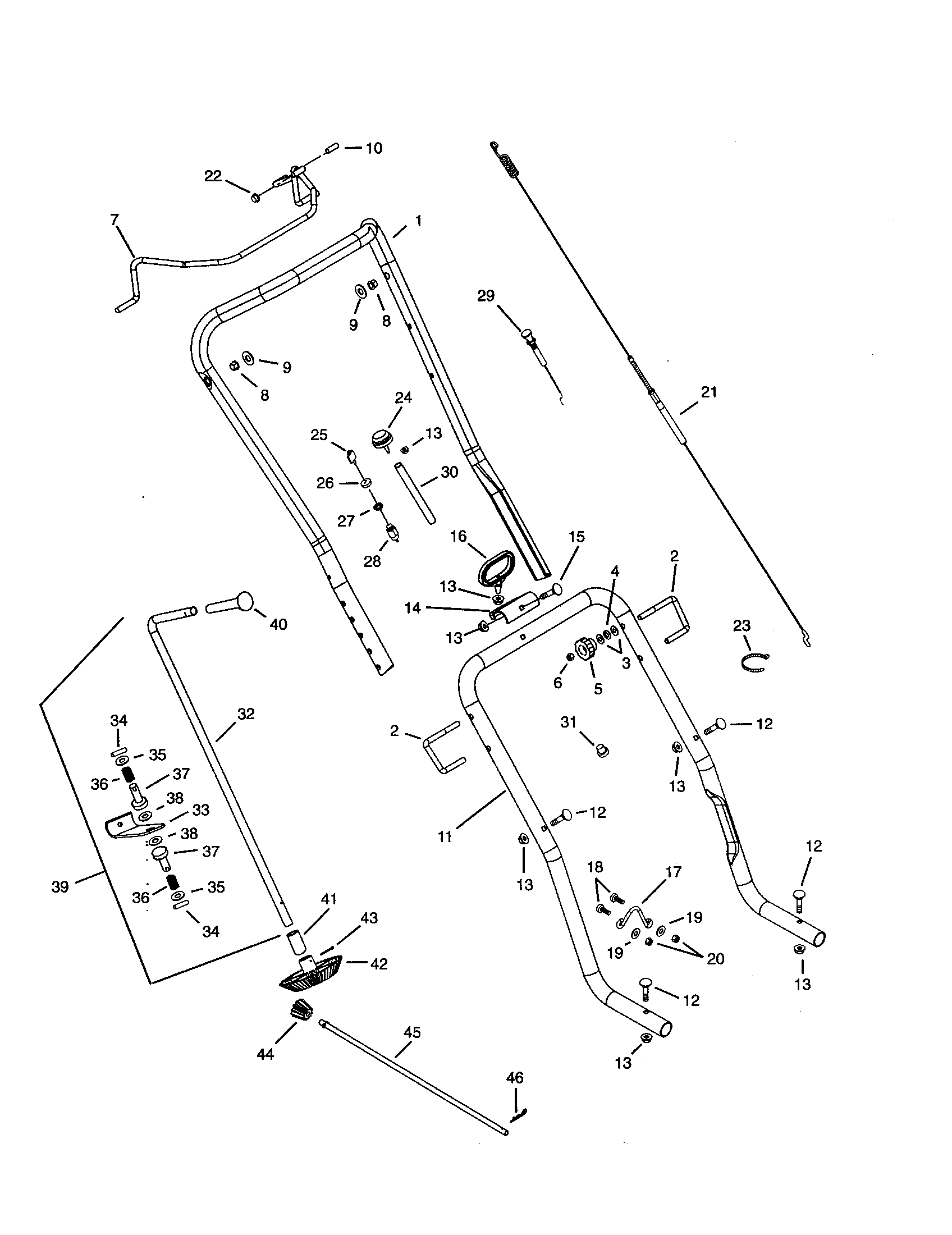 Ariens 938011-000101 AND UP handlebars and controls diagram