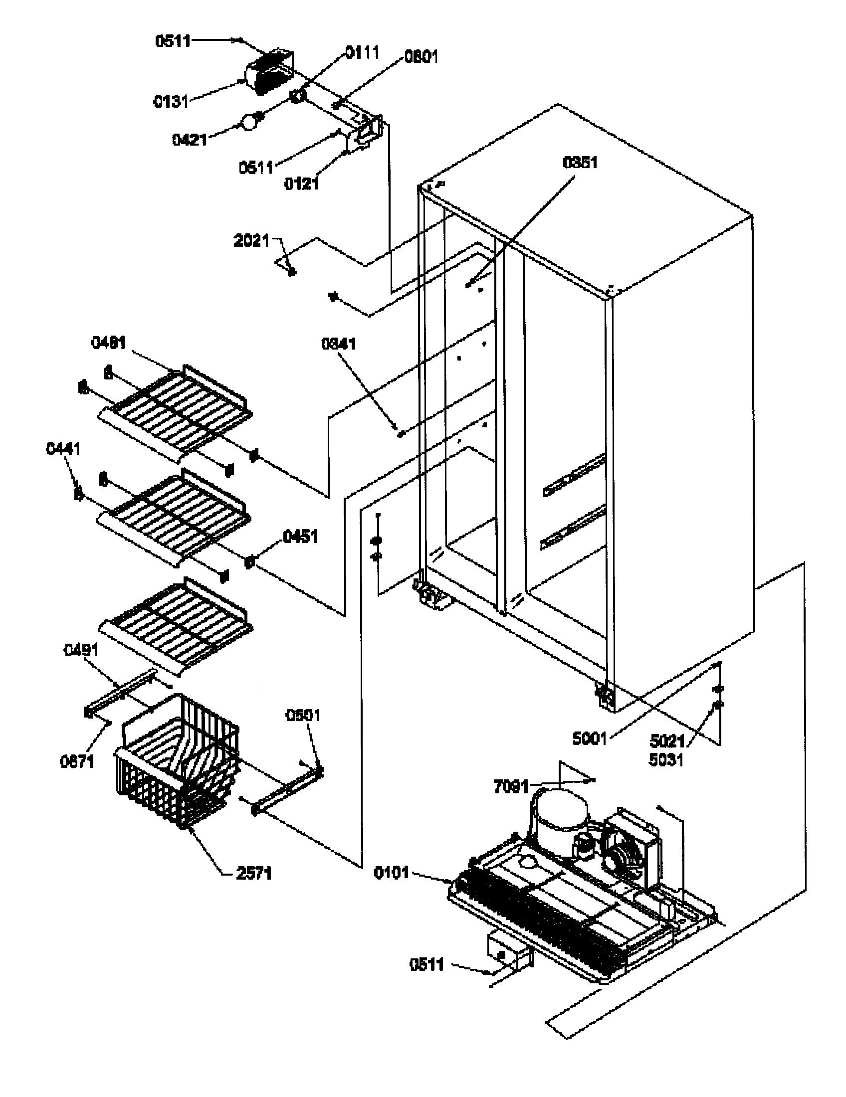 Amana SCD25TW-P1190426WW freezer shelves and lights diagram