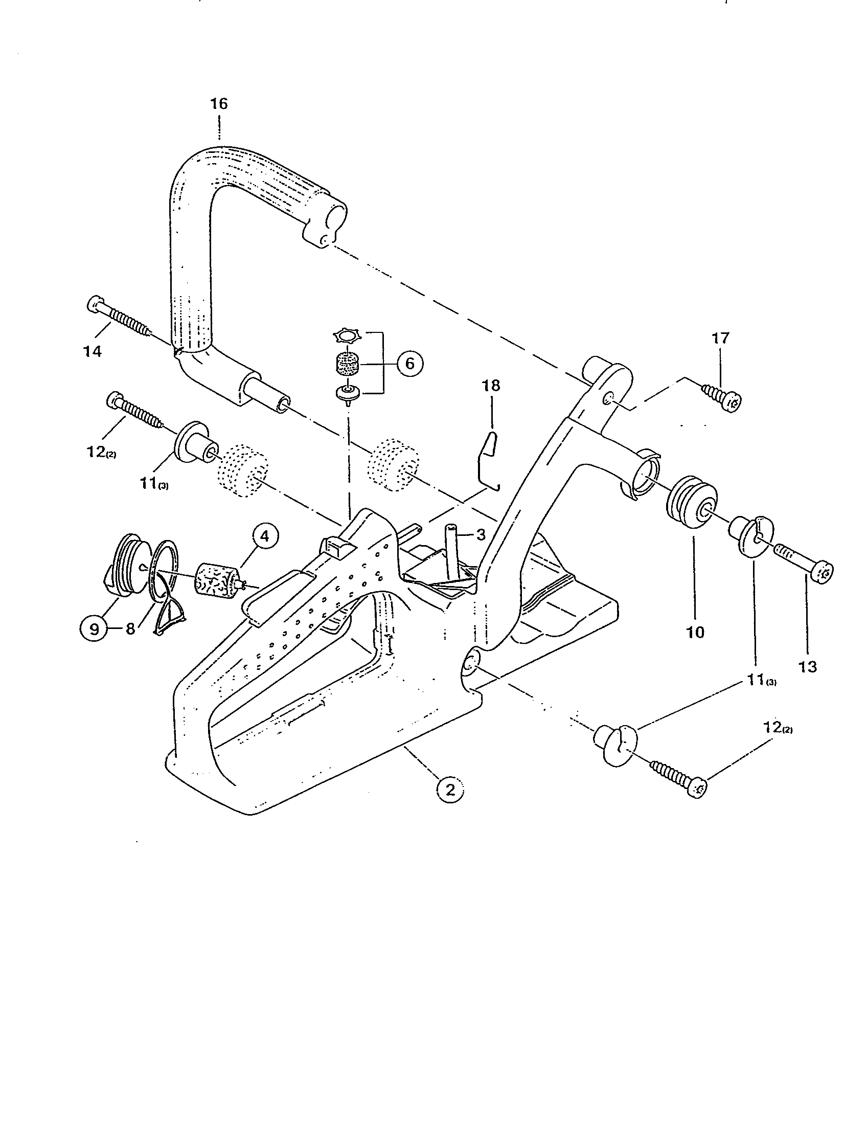 Makita DCS341 fuel tank/tubular grip/buffer diagram